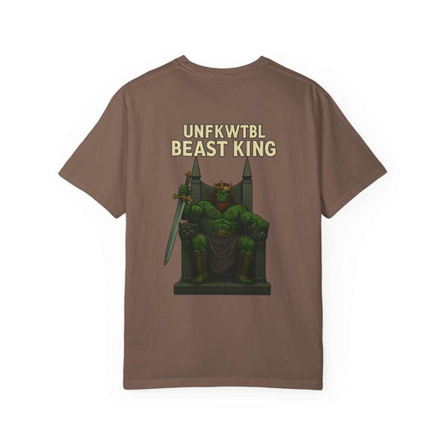 Unisex garment-dyed T-shirt featuring Beast King graphic design on brown fabric