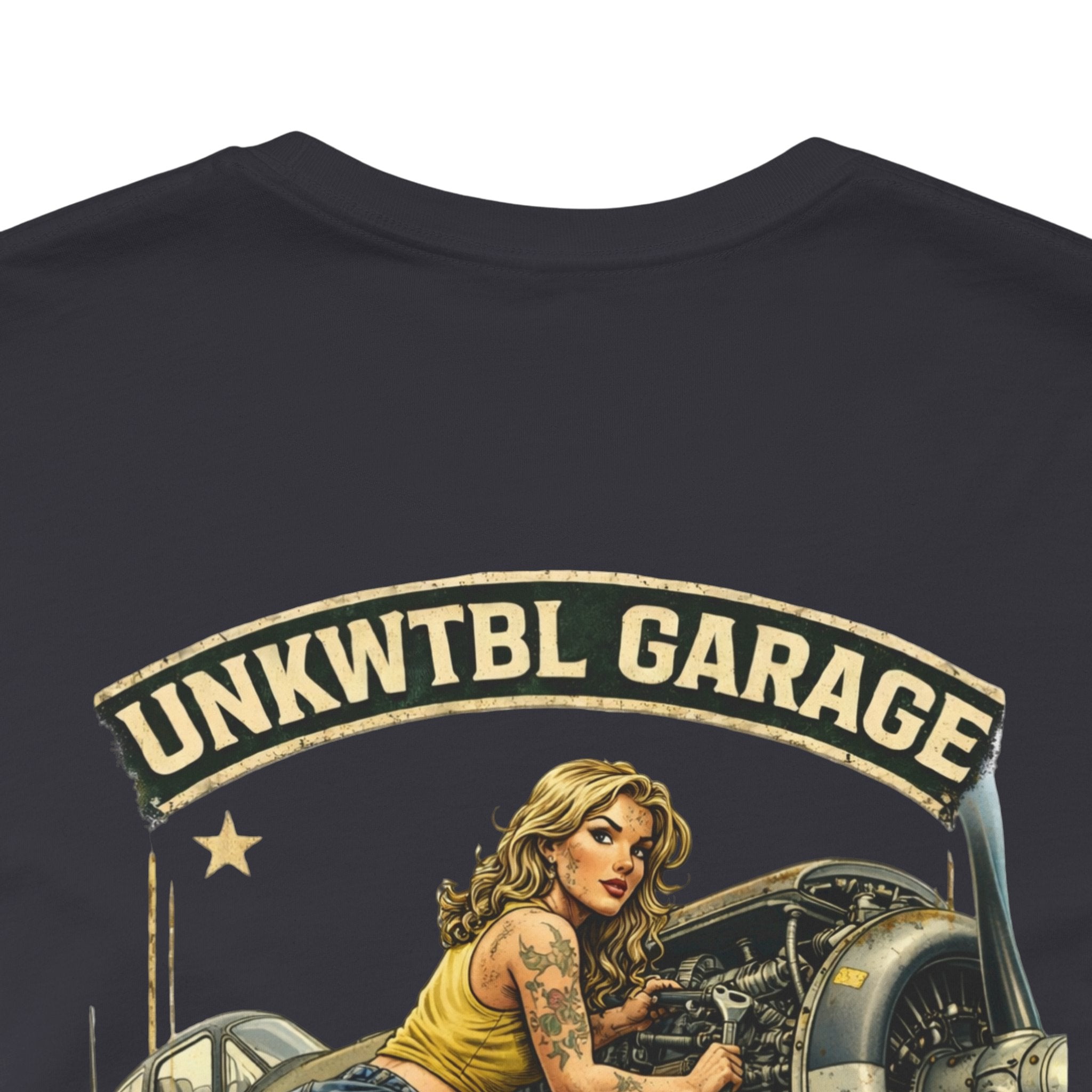 Mechanic On Duty Tee — Vintage Pin-Up Aircraft Garage Shirt