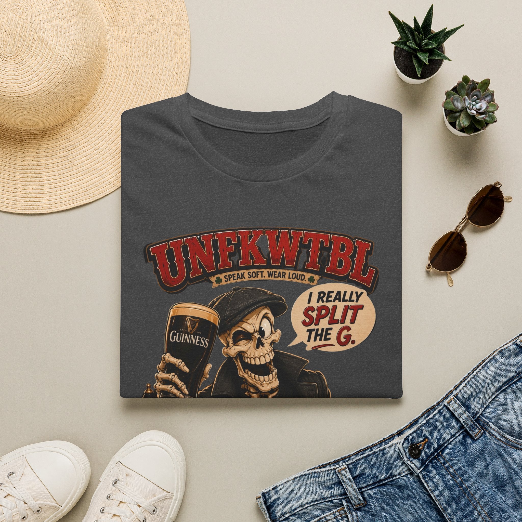 Skull & Pint Graphic Tee — “I Really Split The G” Guinness Beer Shirt
