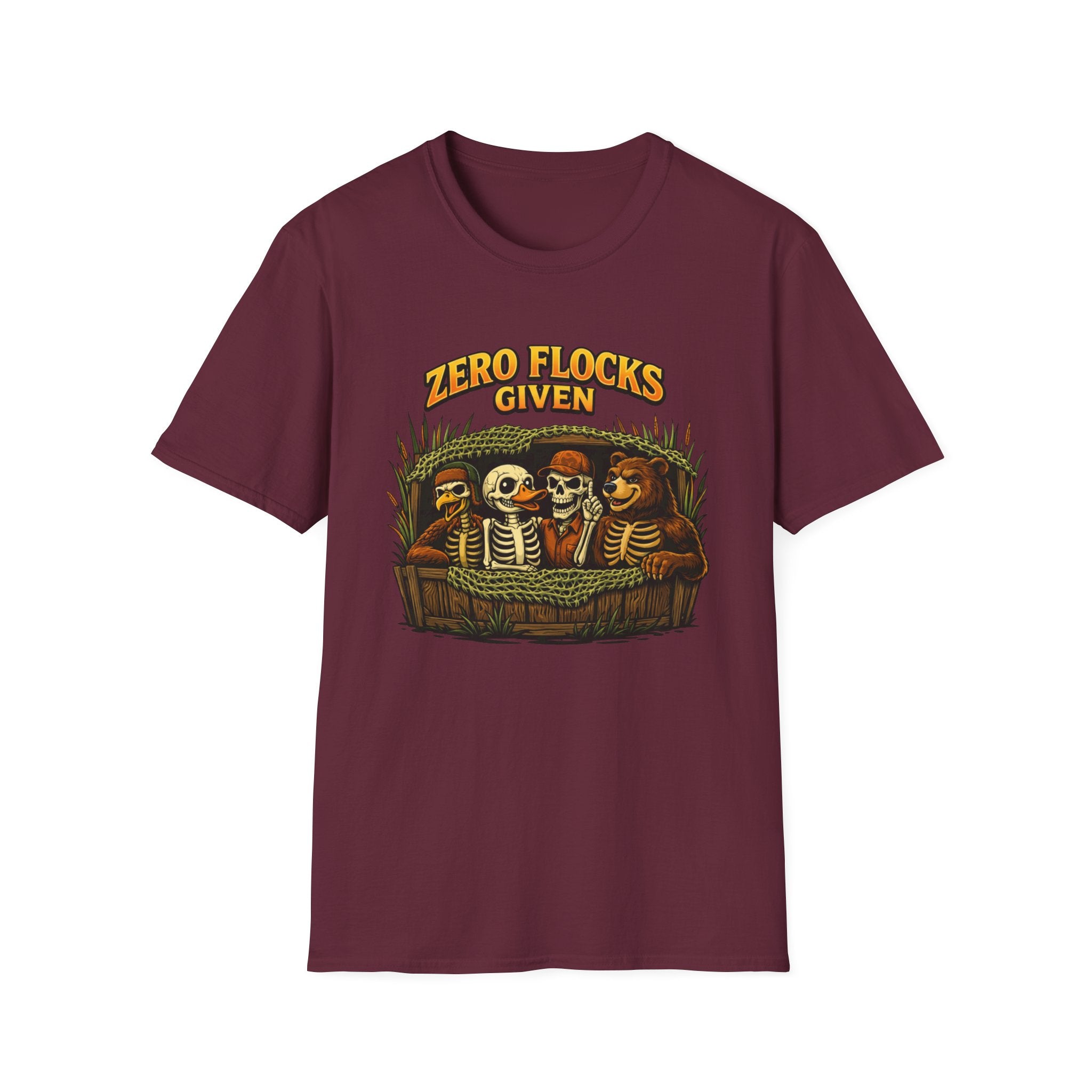 Halloween Skeletons T-Shirt - "Zero Flocks Given" Funny Spooky Tee