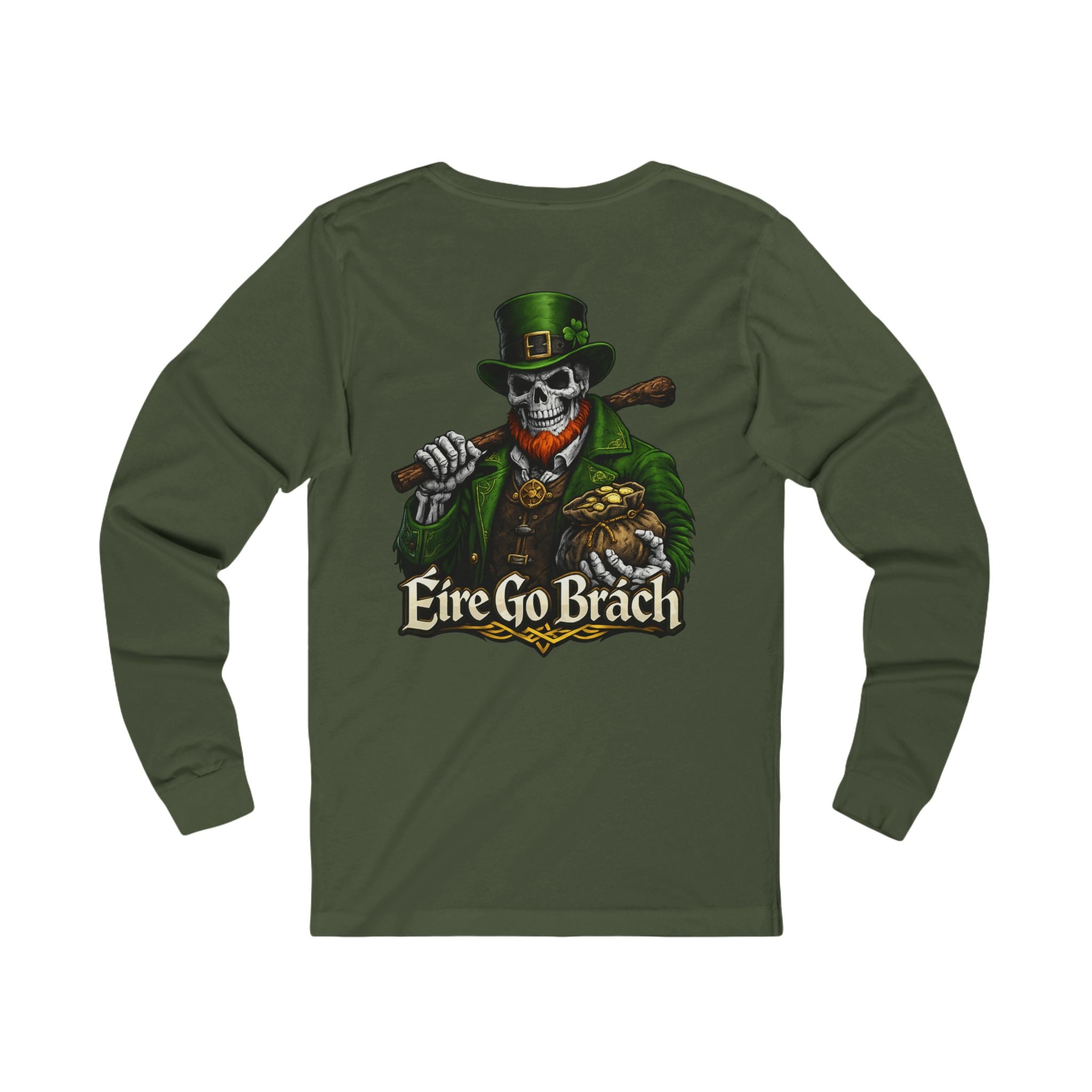 Irish Skull Leprechaun Long Sleeve Tee — “Éire Go Brách” St. Patrick’s Shirt