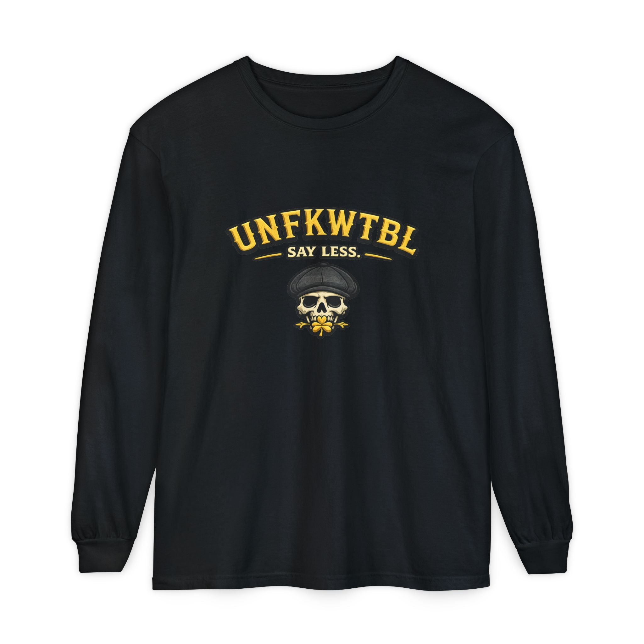Unfkwtbl Skull Long Sleeve T‑Shirt — “Say Less” Graphic Tee