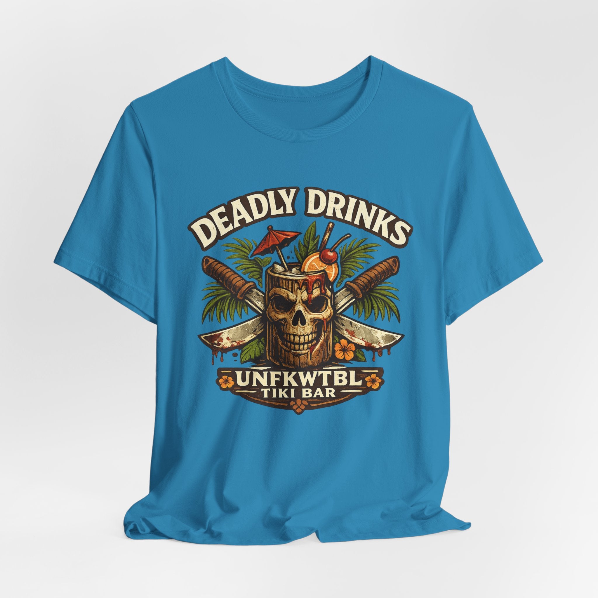 Tiki Bar Skull Tee — "Deadly Drinks" Tropical Cocktail Shirt