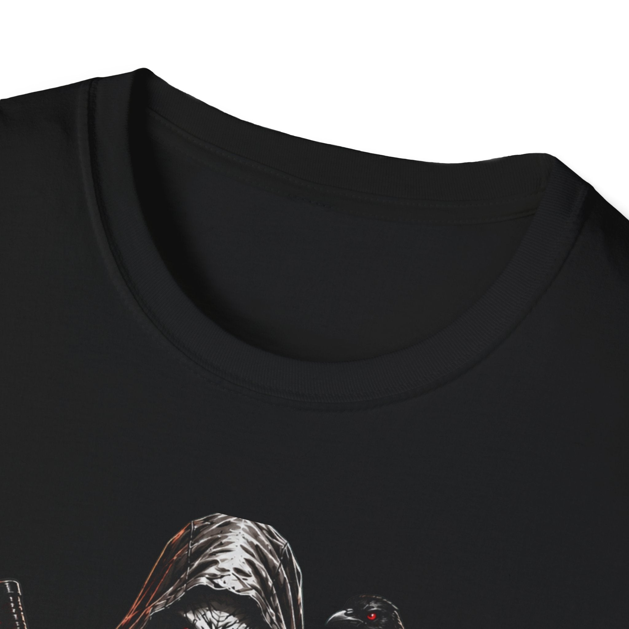 Grim Reaper Skull Tee — Dark Raven Gothic Graphic T-Shirt (UNFKWTBL Text)