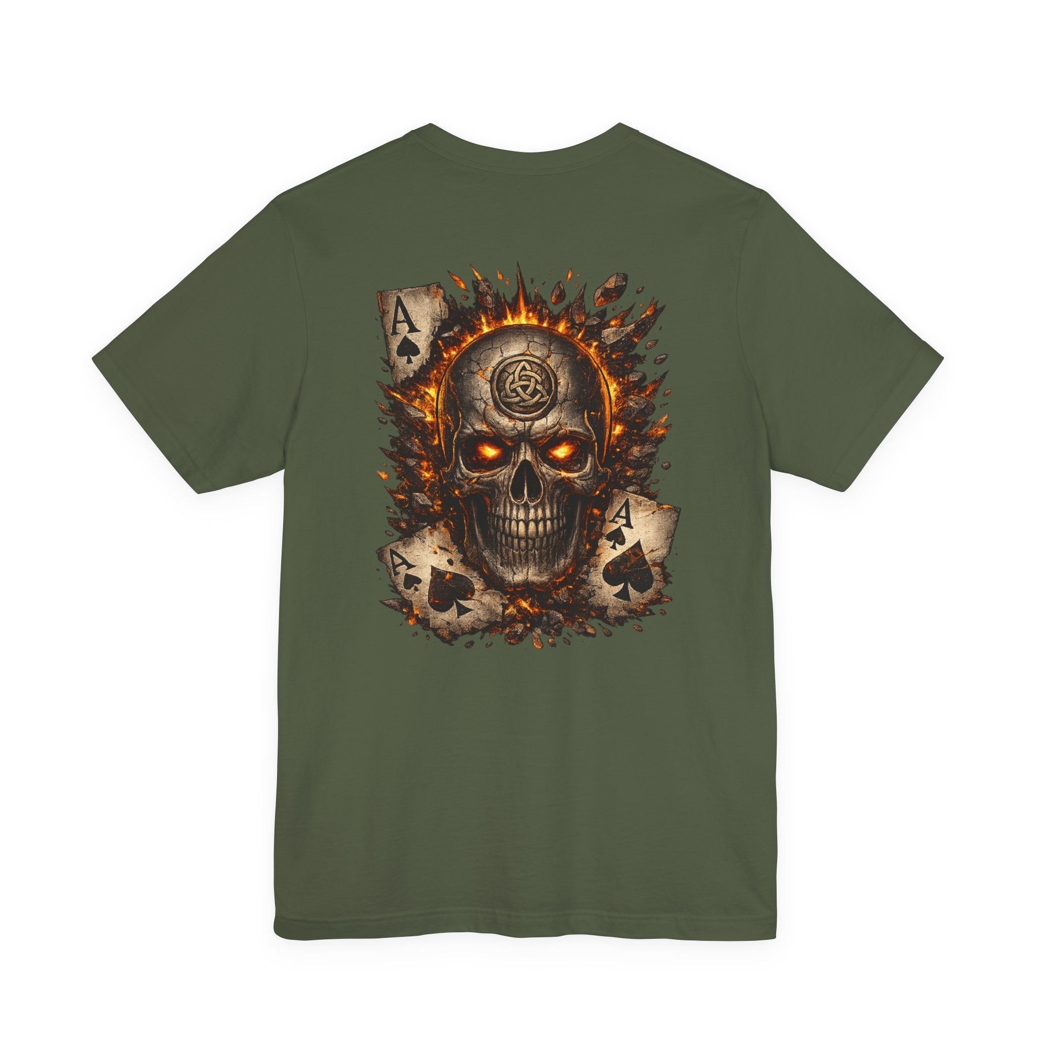 Skull & Flaming Cards Graphic Tee — Poker Skull Short Sleeve T-Shirt