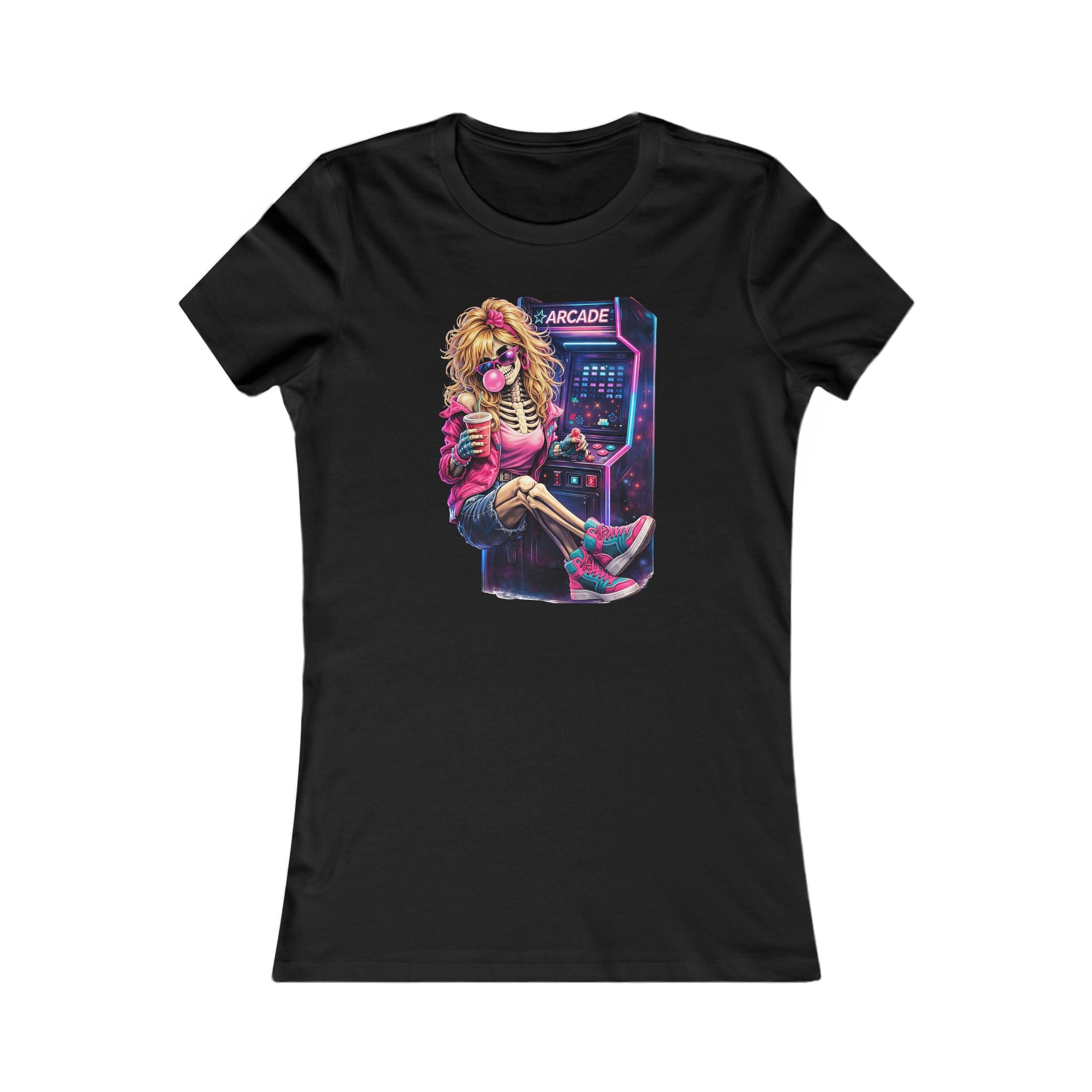 Retro Arcade Girl T‑Shirt — 80s Neon Gamer Tee for Women