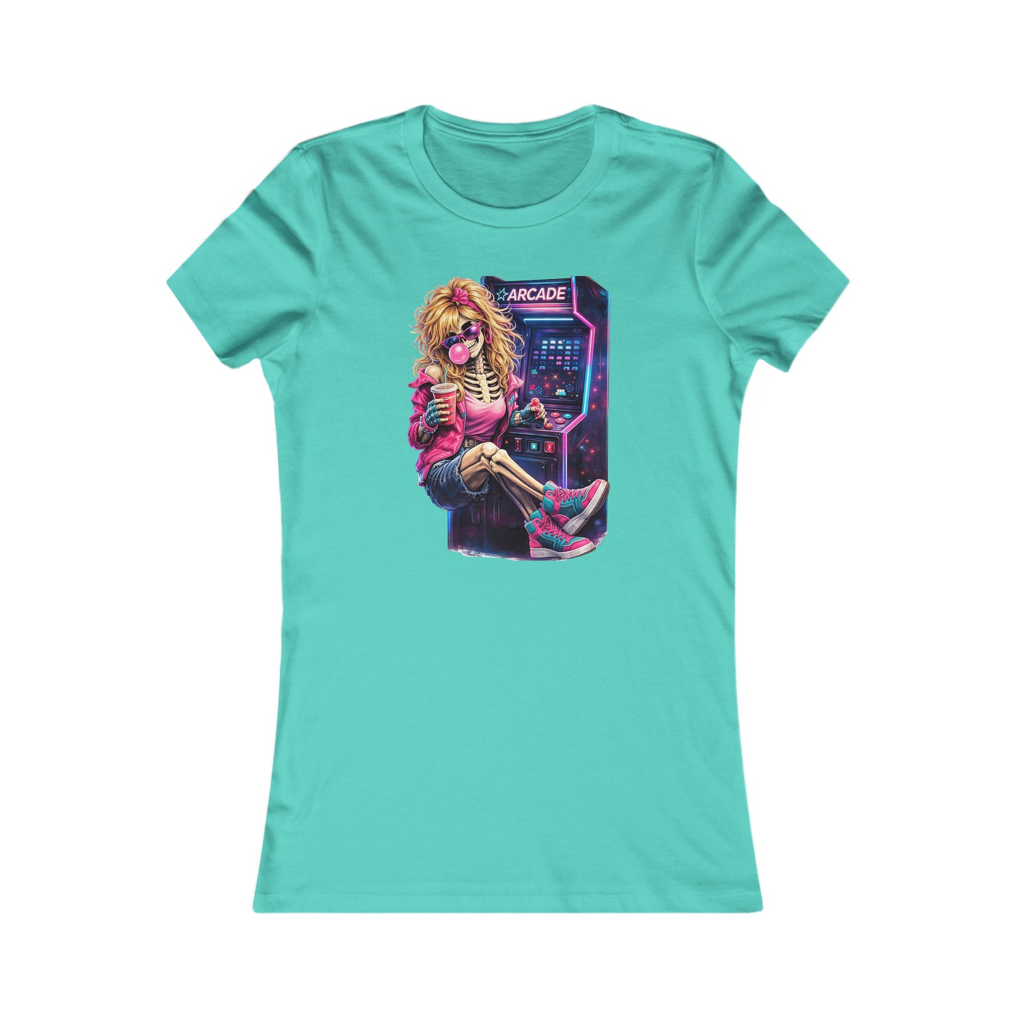 Retro Arcade Girl T‑Shirt — 80s Neon Gamer Tee for Women