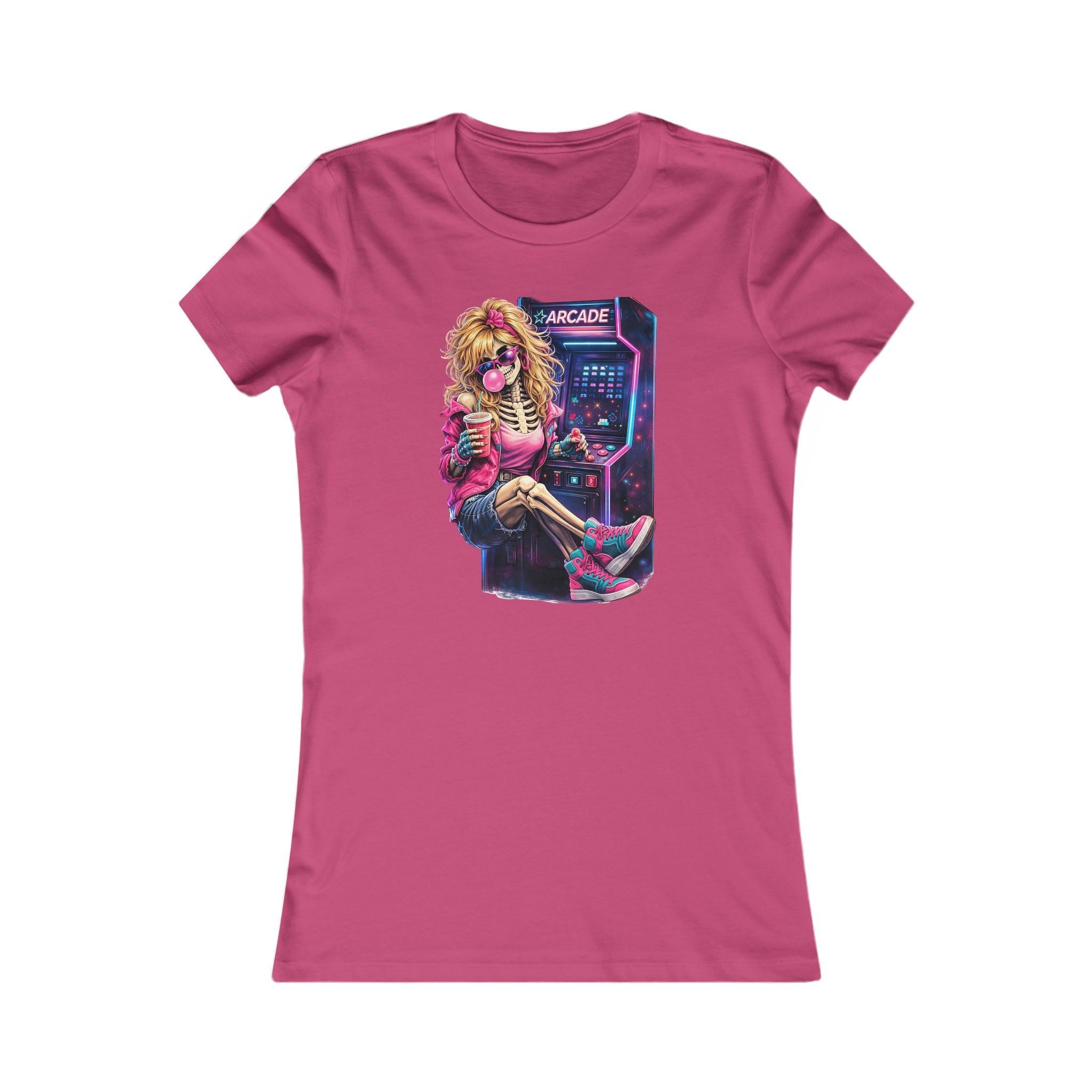 Retro Arcade Girl T‑Shirt — 80s Neon Gamer Tee for Women