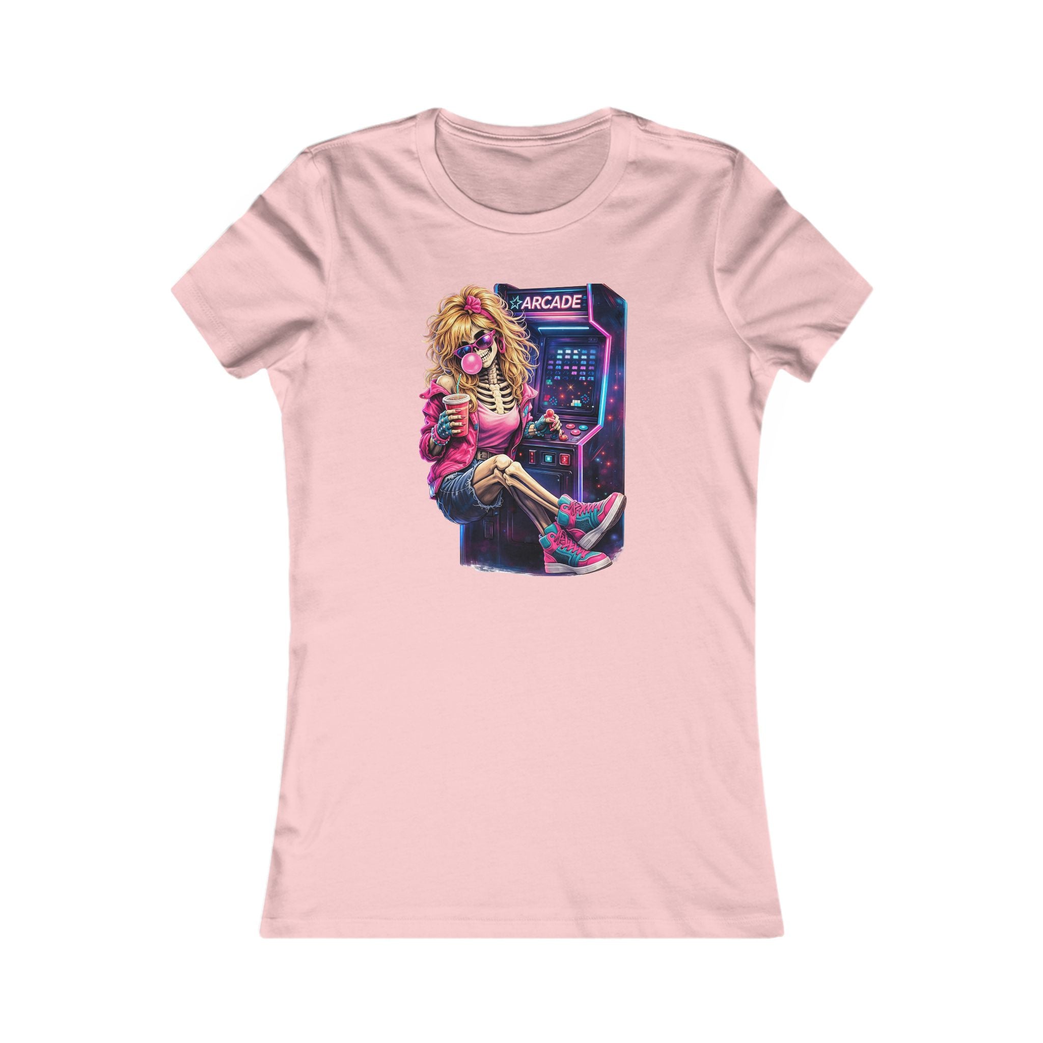 Retro Arcade Girl T‑Shirt — 80s Neon Gamer Tee for Women
