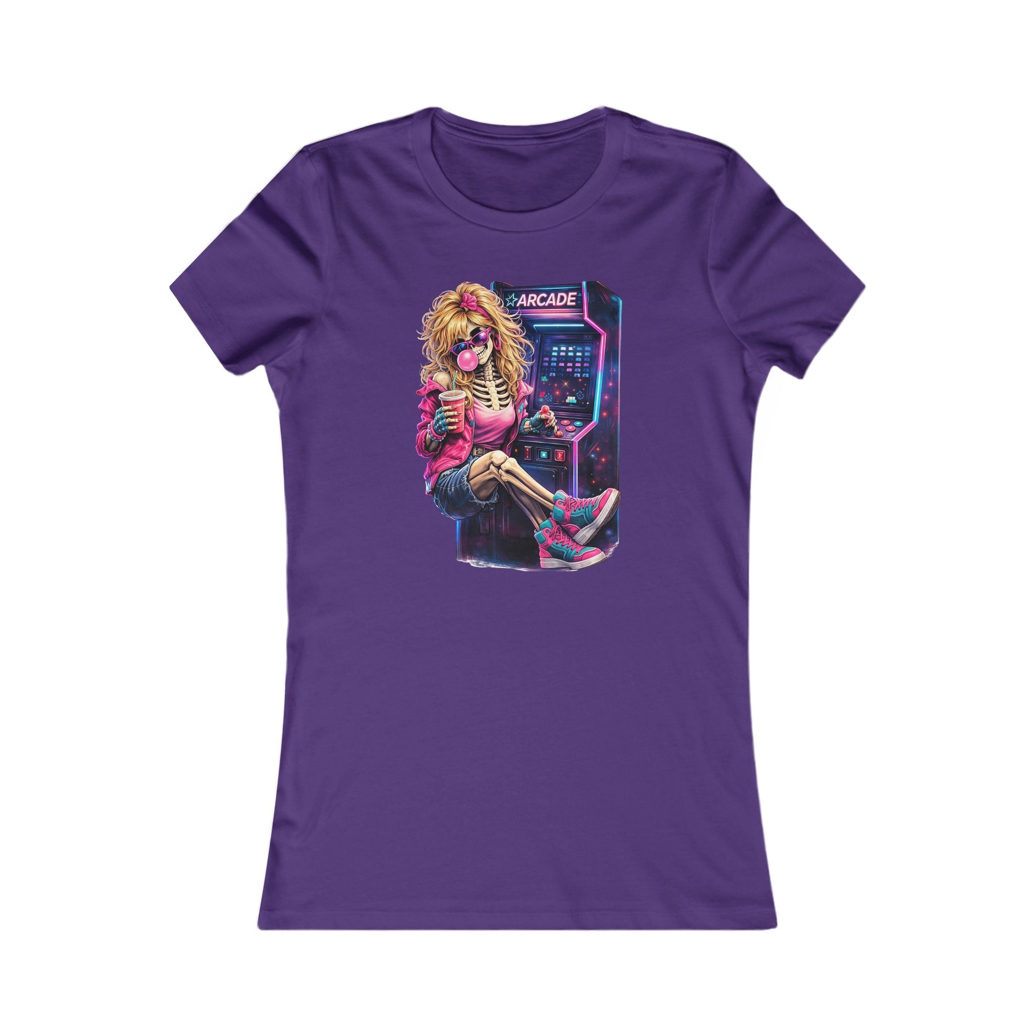 Retro Arcade Girl T‑Shirt — 80s Neon Gamer Tee for Women