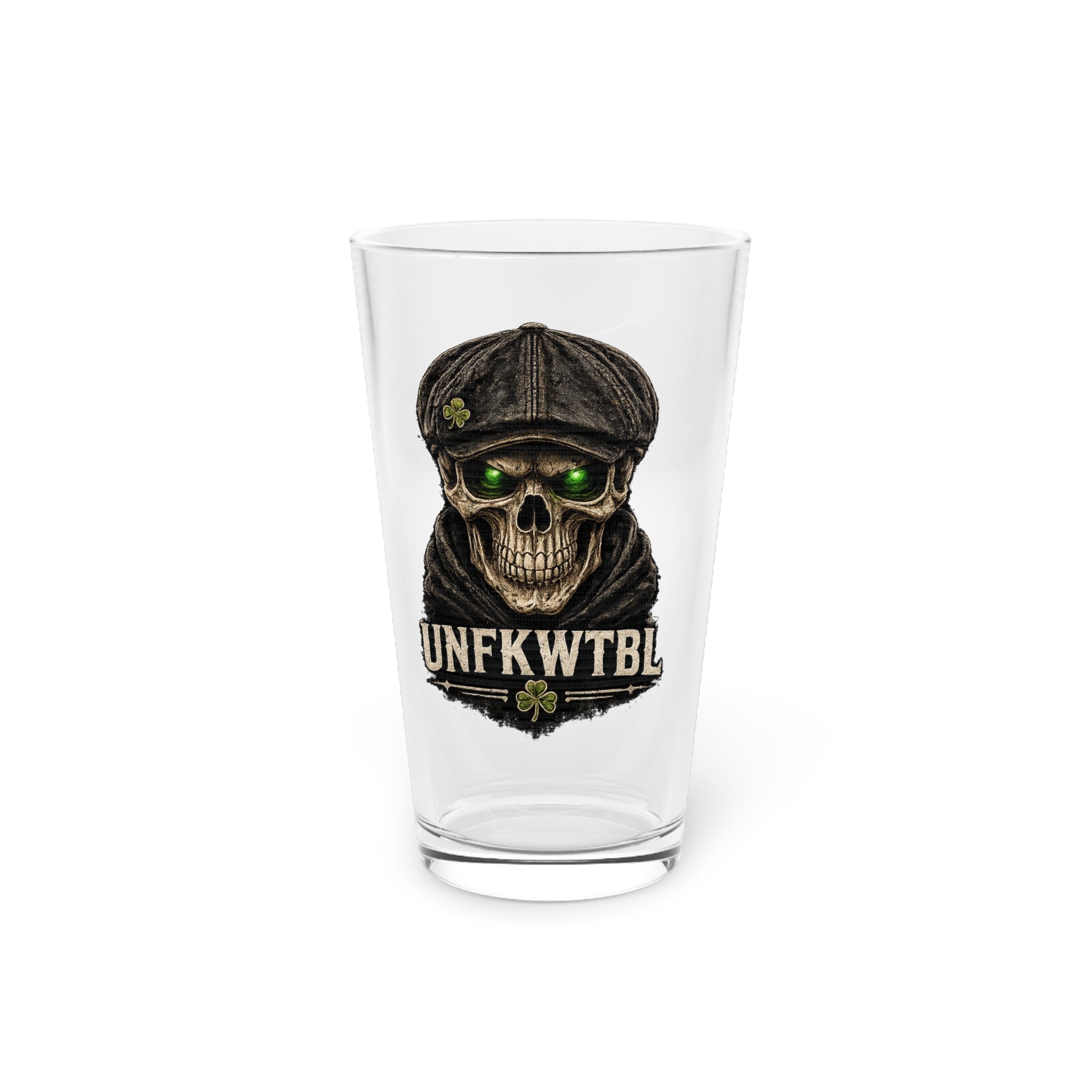 Skull & Shamrock Pint Glass — 16oz St. Patrick’s Day Beer Glass