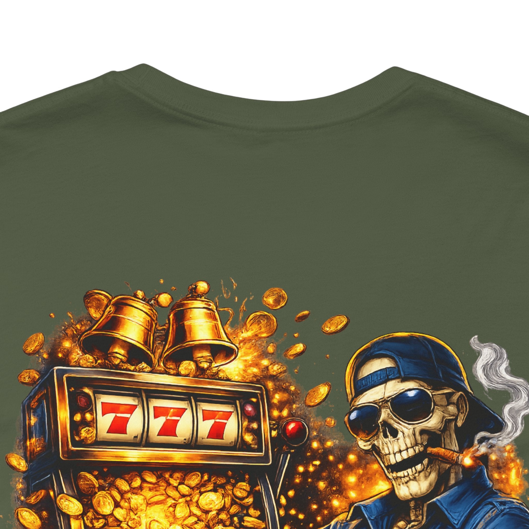 Skeleton Gambler Slot Machine T-Shirt — Retro Casino Poker Tee