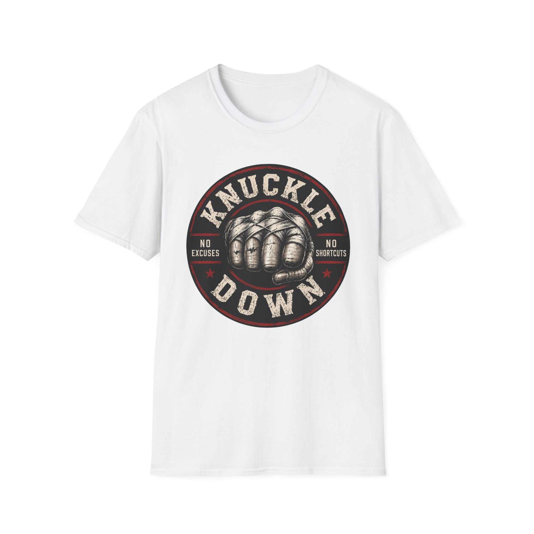 T-Shirt — Knuckle Down Vintage Fist Design (No Excuses, No Shortcuts)
