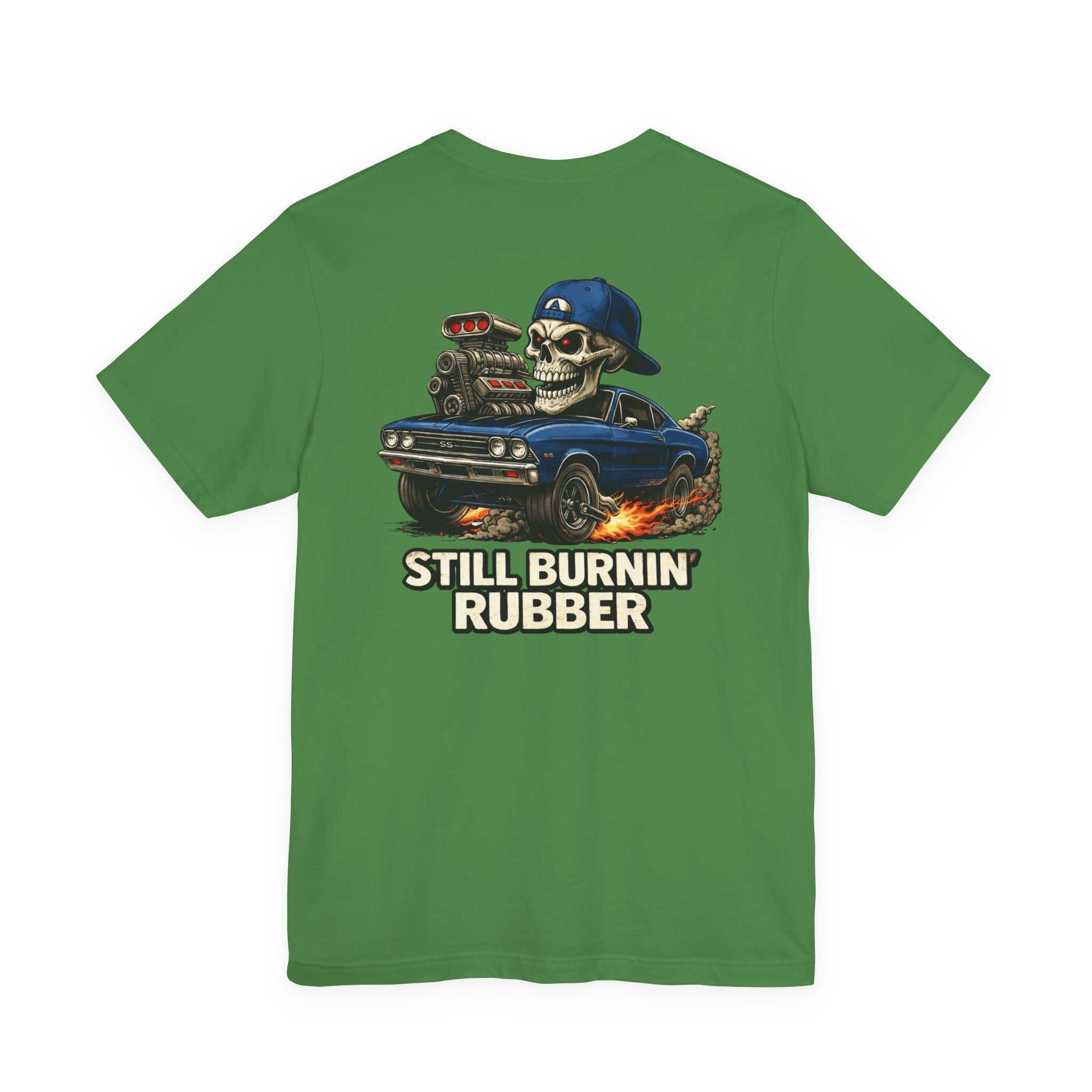 Burnout Skull Muscle Car Tee — "Still Burnin' Rubber" Graphic T-Shirt