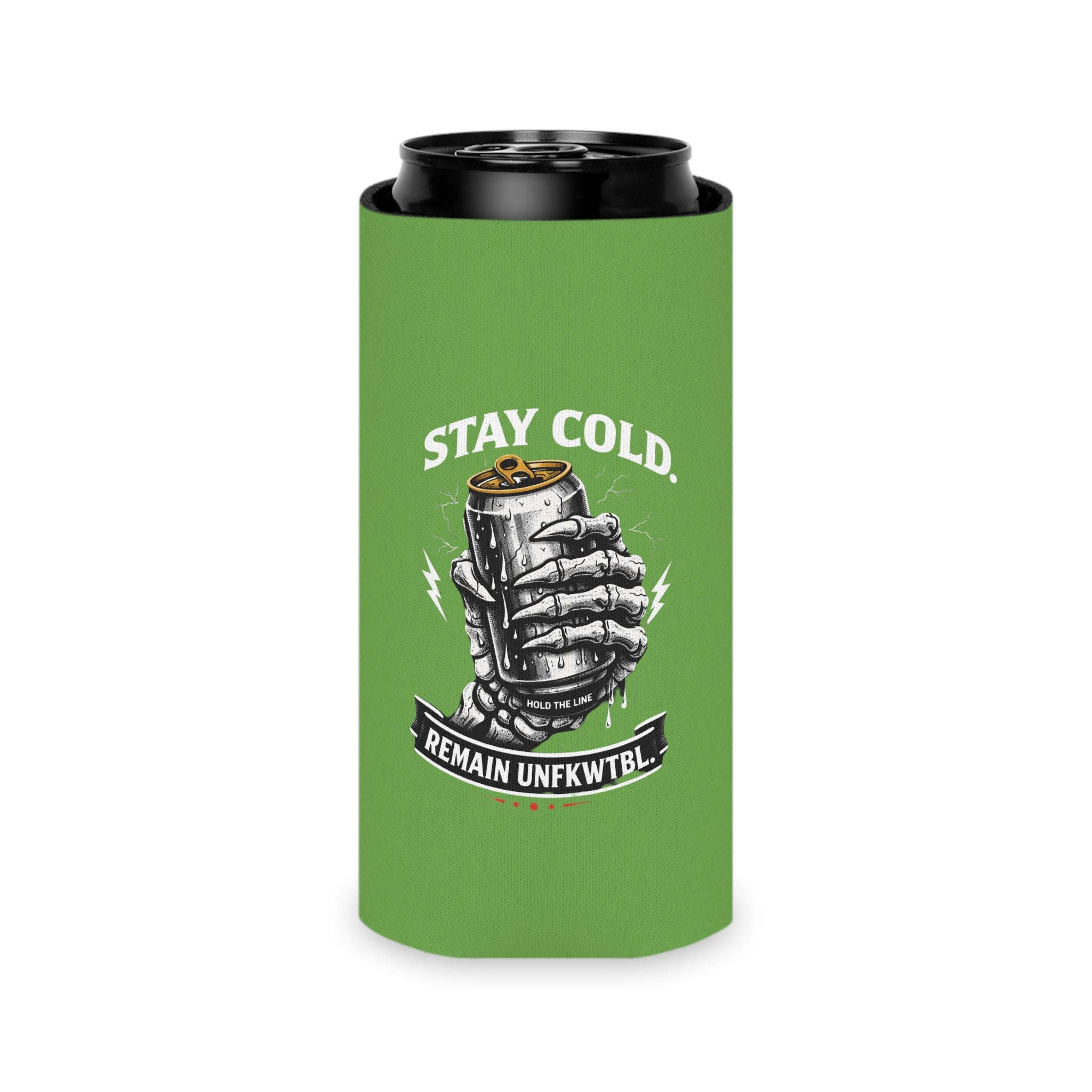 Can Cooler — "Stay Cold. Remain UNFKWTBL" Tropical Skull Beer Koozie