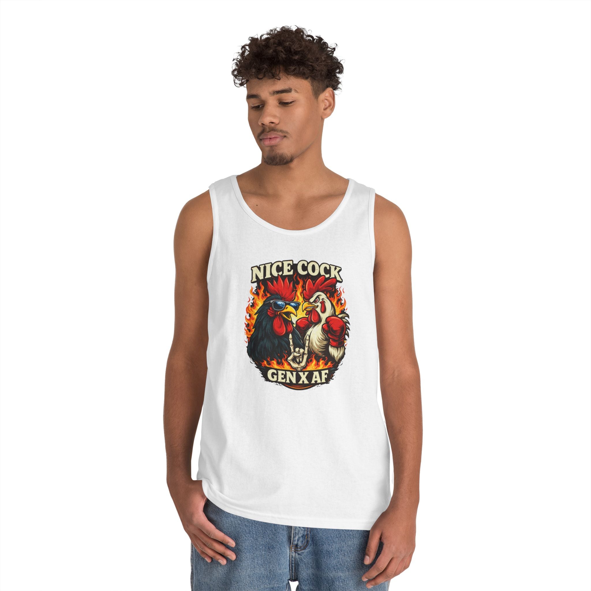 Rooster Graphic Tank – "Nice Cock Gen X AF" Vintage Farmhouse Tee