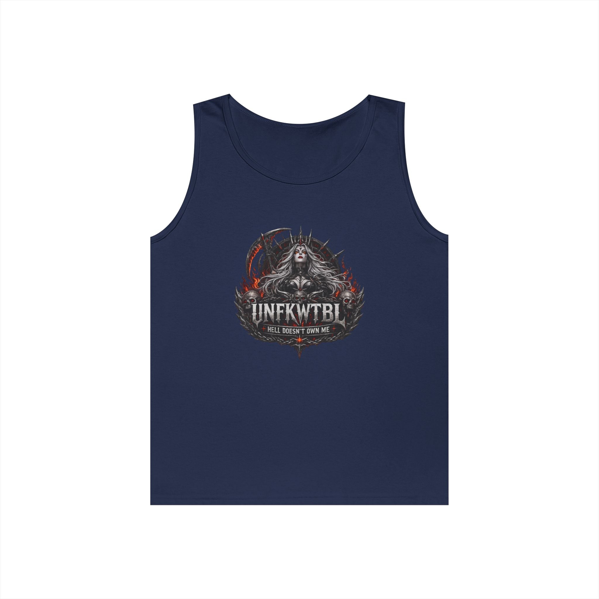 Gothic Skull Emblem Tank Top — 'UNFKWTBL' Dark Metal Graphic