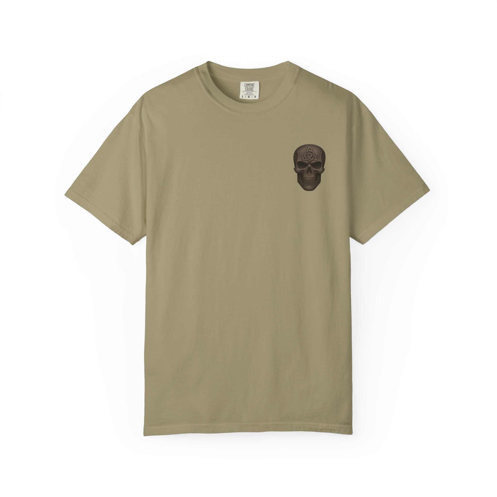 Unisex Spooky Pumpkin Punch T-Shirt with vintage skull design, Halloween and fall festival attire, soft garment-dyed cotton tee.