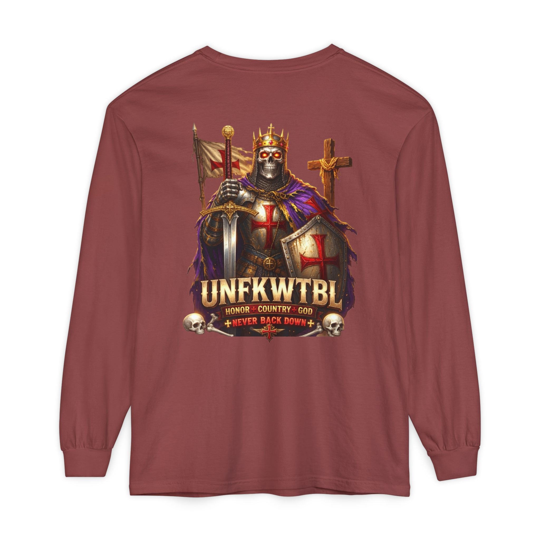 Crusader Knight Long Sleeve T-Shirt — 'UNFKWTBL' Vintage Medieval Graphic