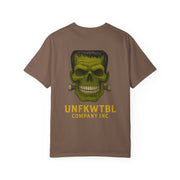 Vintage Frankenstein T-shirt with green skull design and unisex garment-dyed fabric