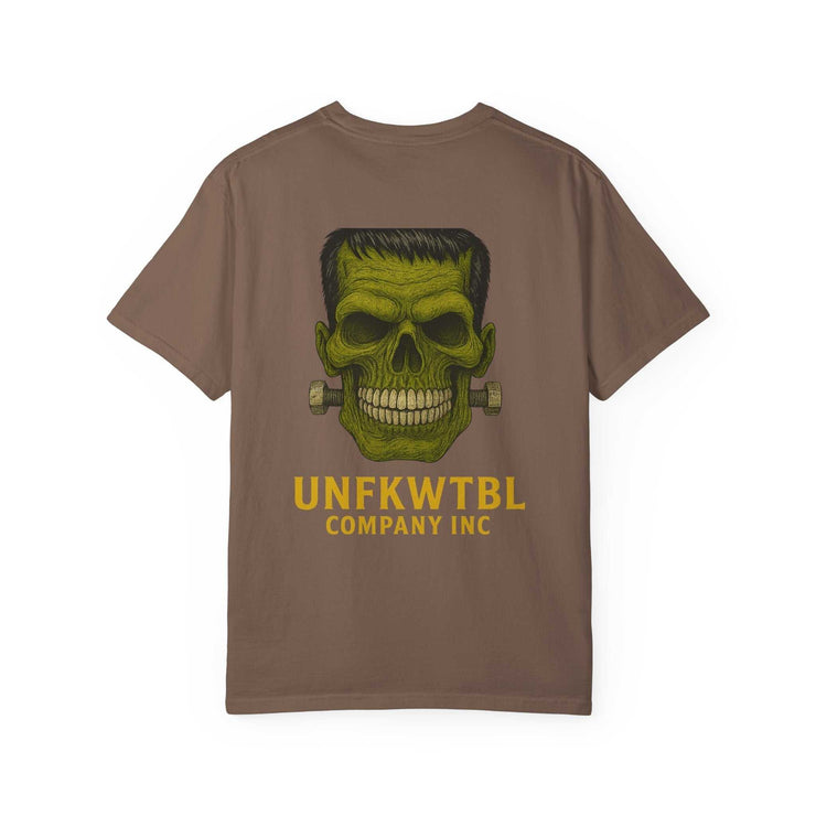 Vintage Frankenstein T-shirt with green skull design and unisex garment-dyed fabric