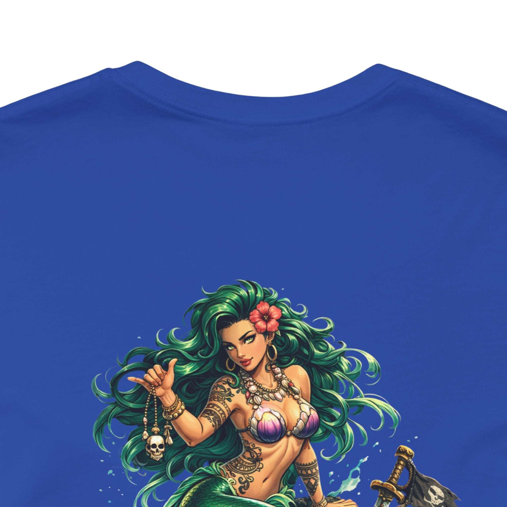 Vintage green Mermaid Skull Art Tee featuring a detailed mermaid skull graphic on a soft, breathable t-shirt