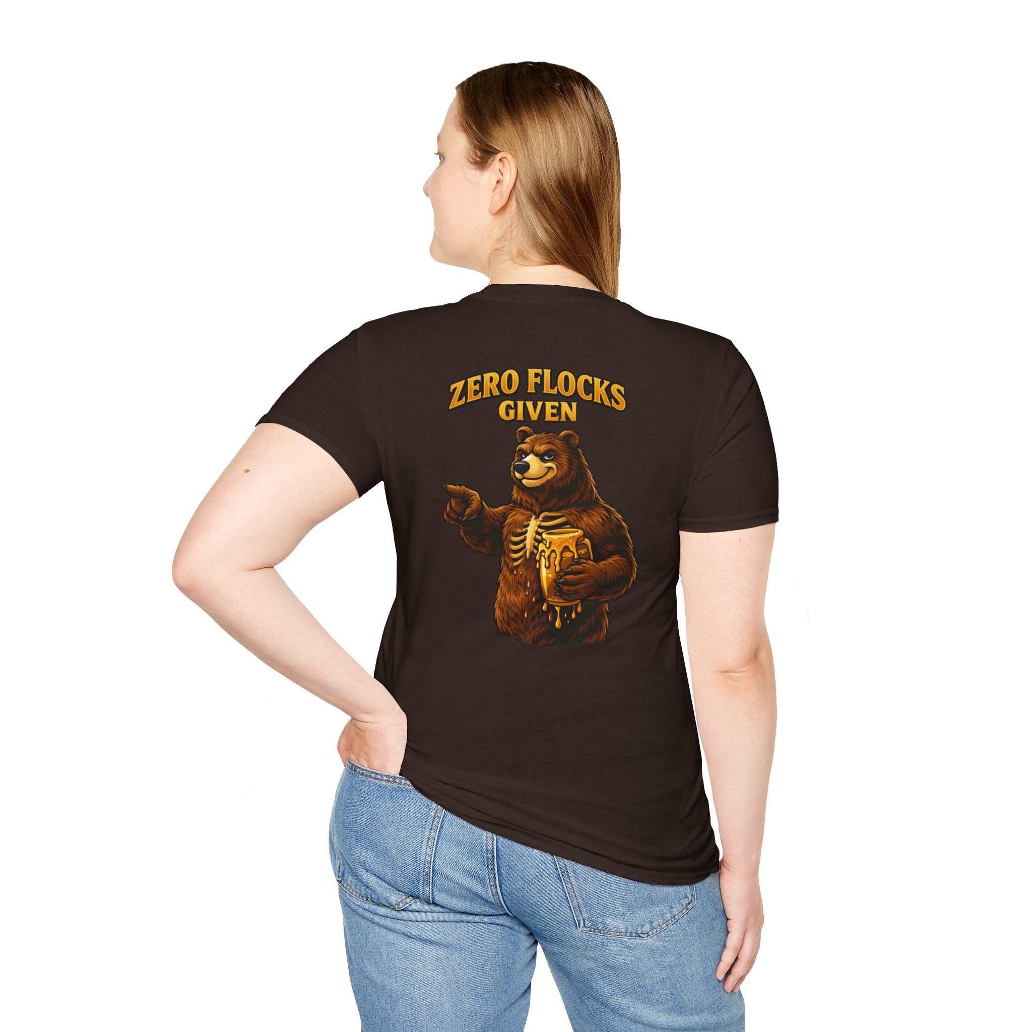 Zero Flocks Given Bear T-Shirt featuring bold bear graphic and outdoor adventure slogan