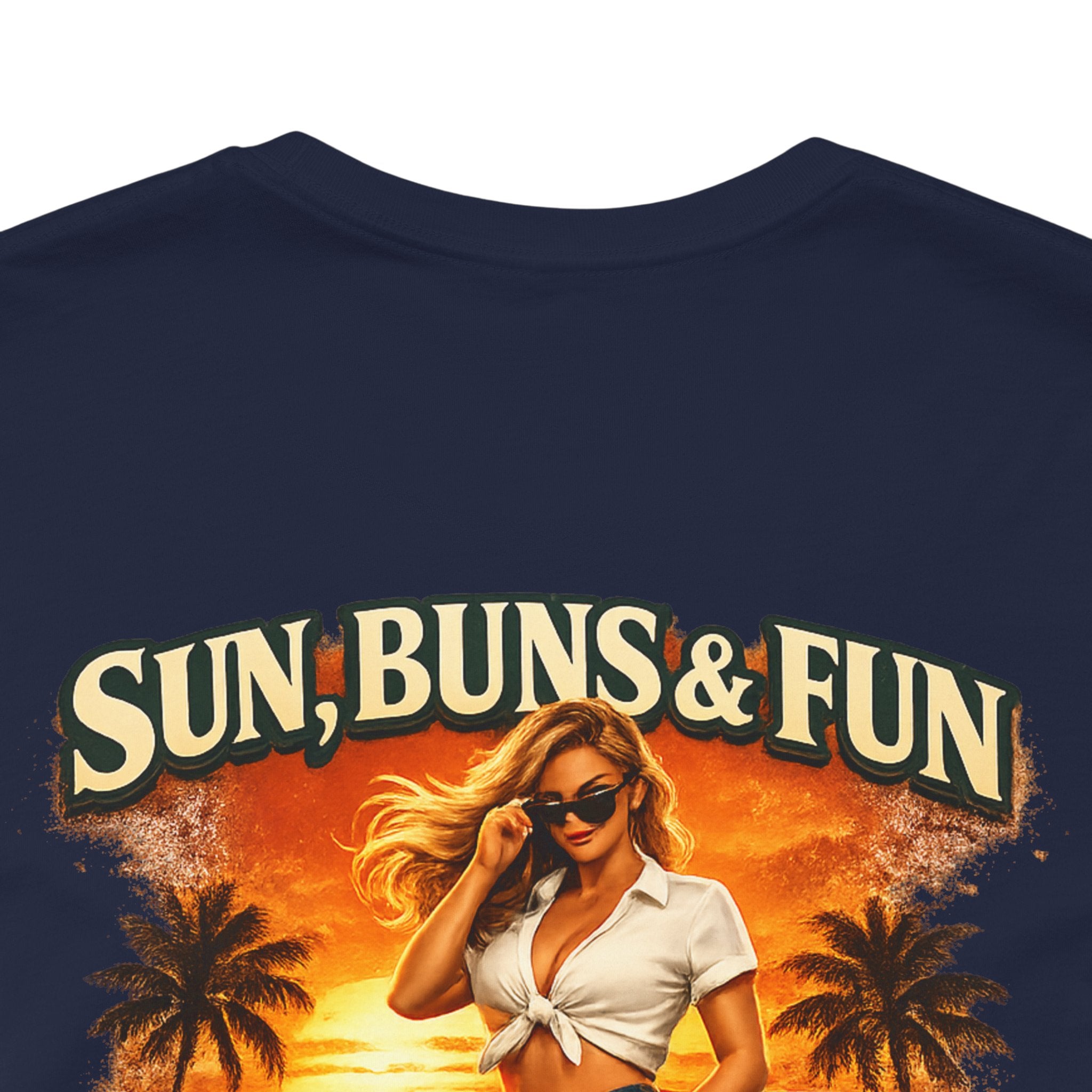 Sun, Buns & Fun Retro Pinup Tee – Vintage Hot Rod Beach T-Shirt