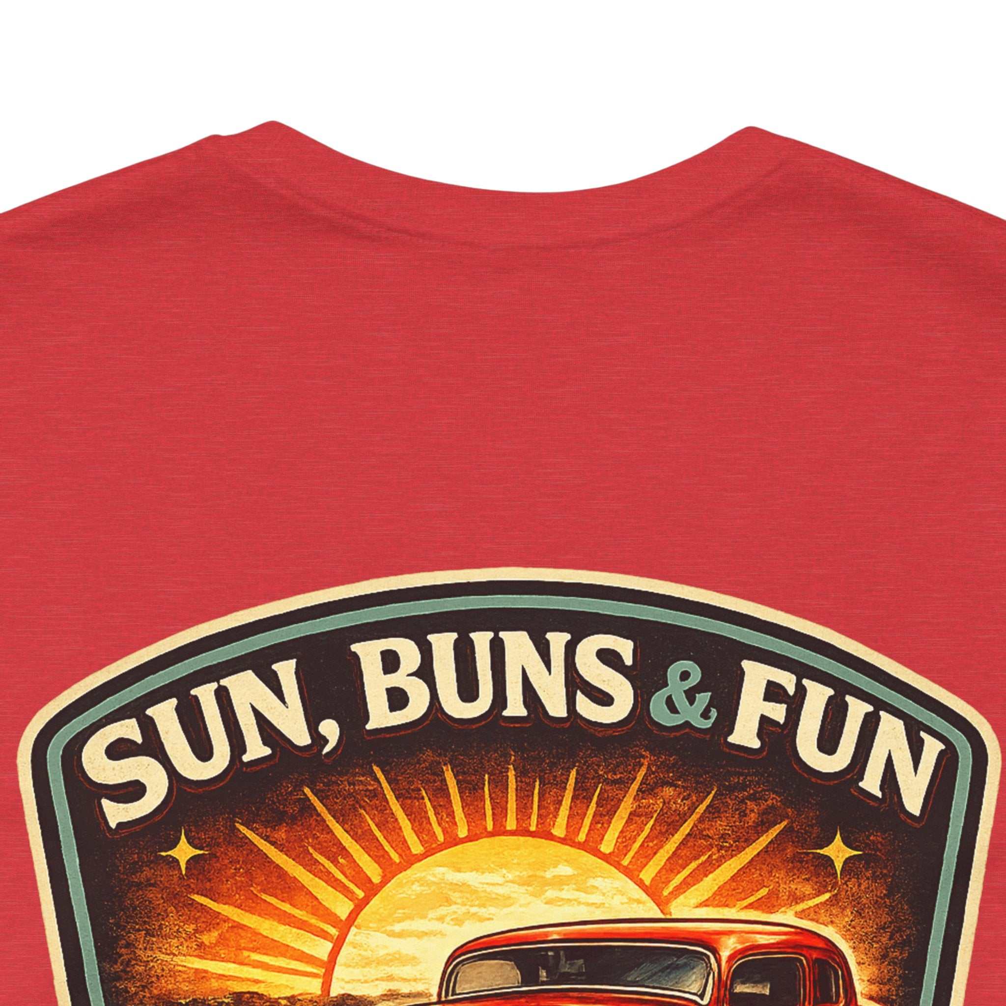 Cruise Night Hot Rod Tee — "Sun, Buns & Fun" Vintage Car T‑Shirt