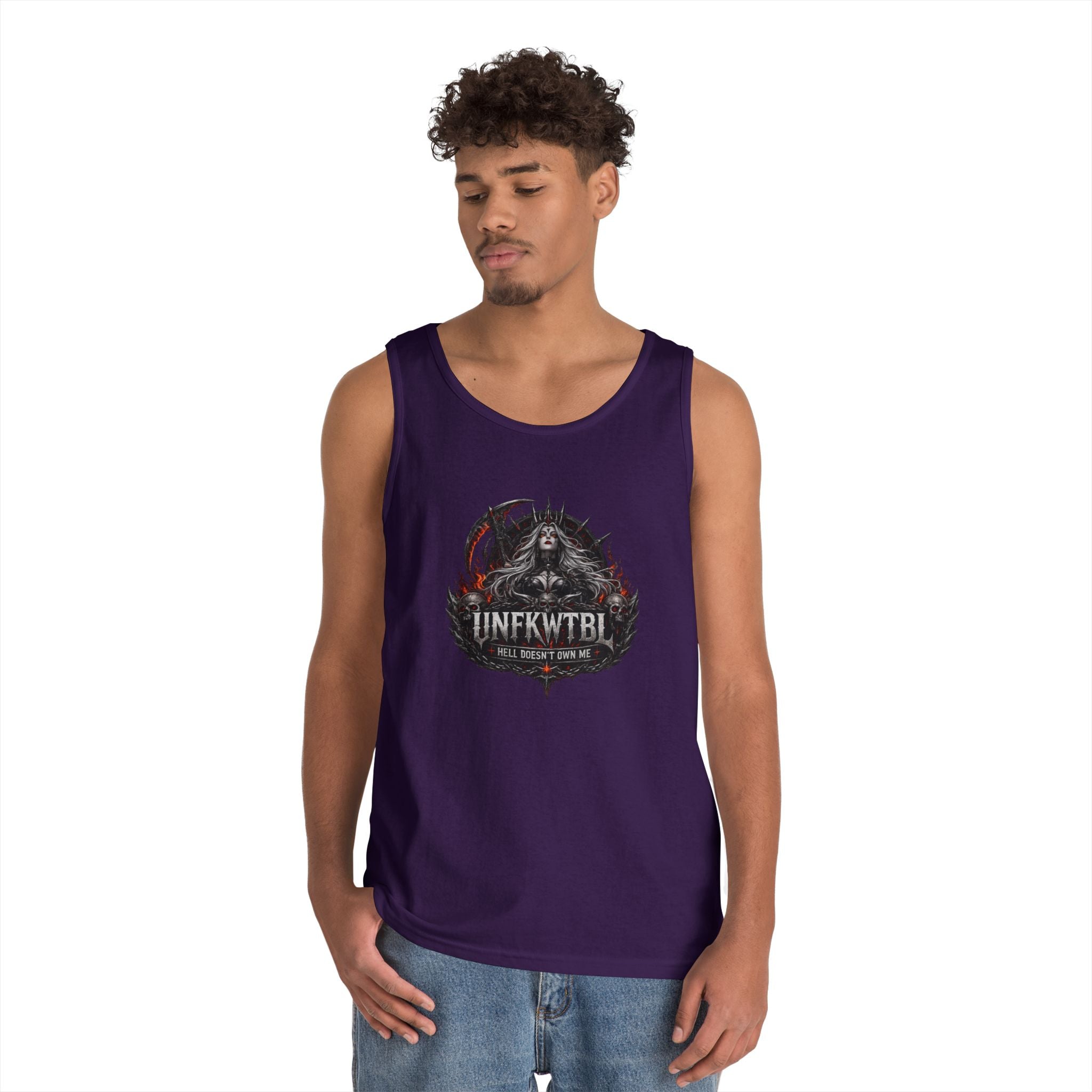 Gothic Skull Emblem Tank Top — 'UNFKWTBL' Dark Metal Graphic