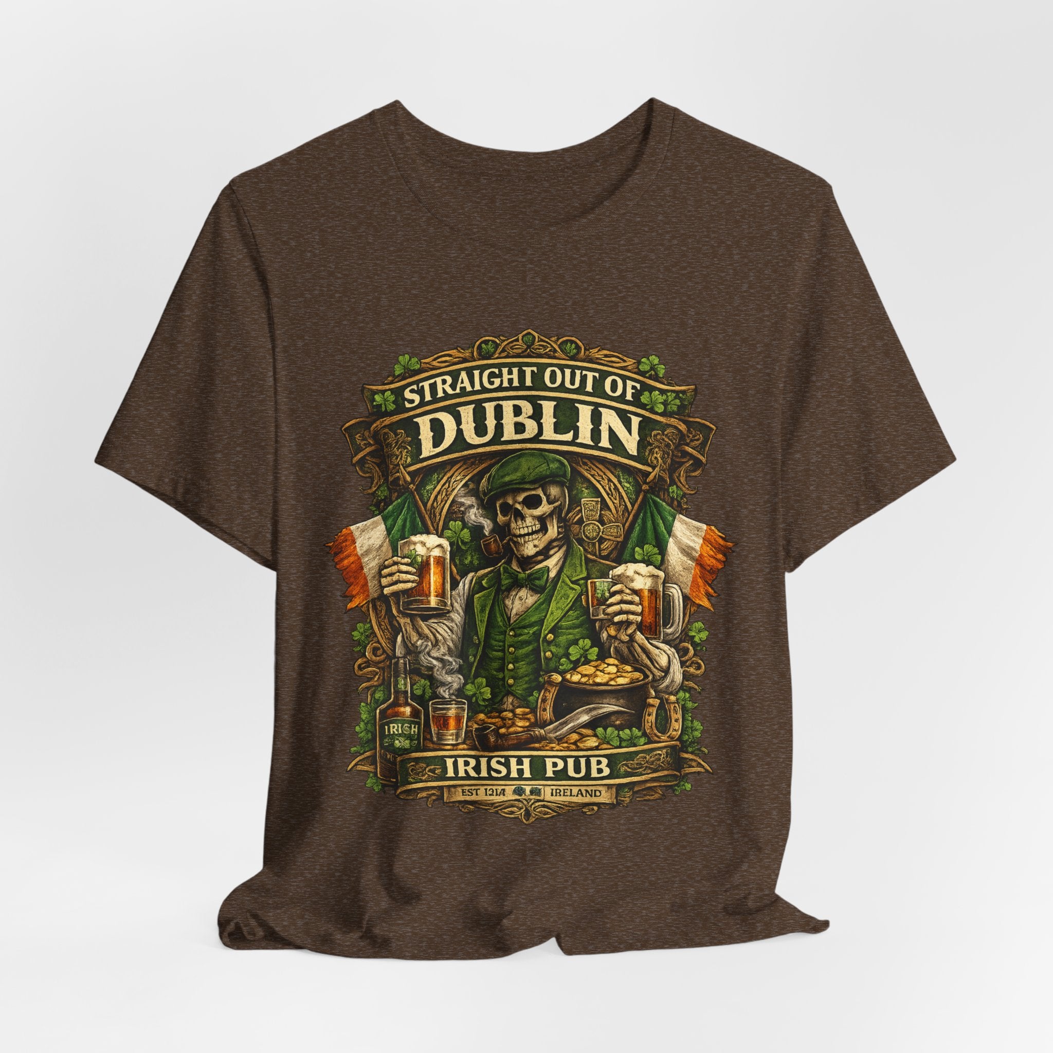 Straight Out of Dublin Irish Pub T-Shirt — St. Patrick’s Day Skeleton Pint Tee