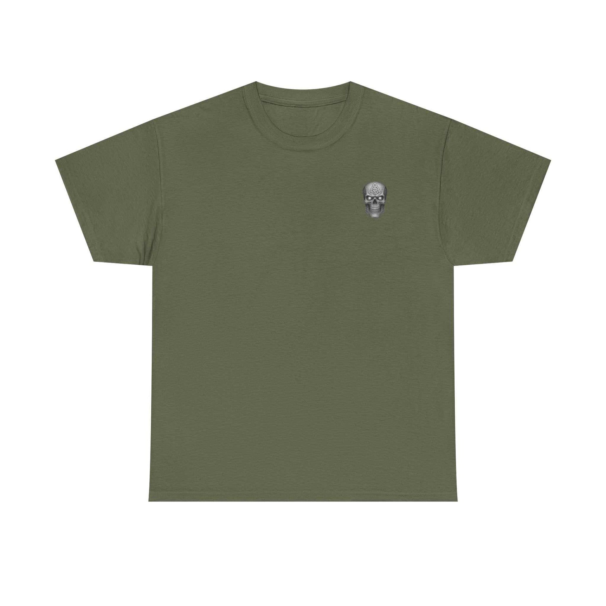 olive green Beach Vibes Tee with small skull graphic on chest, short sleeve casual t-shirt