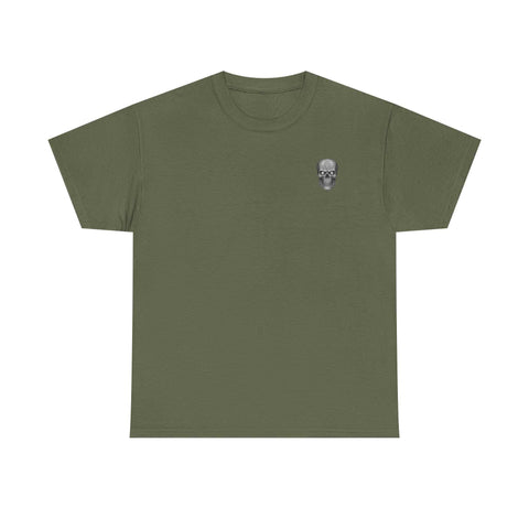 olive green Beach Vibes Tee with small skull graphic on chest, short sleeve casual t-shirt