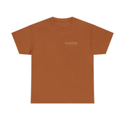 Brown unisex heavy cotton t-shirt with subtle Michael Myers Calm Before the Kill design and shoulder tape for durability.