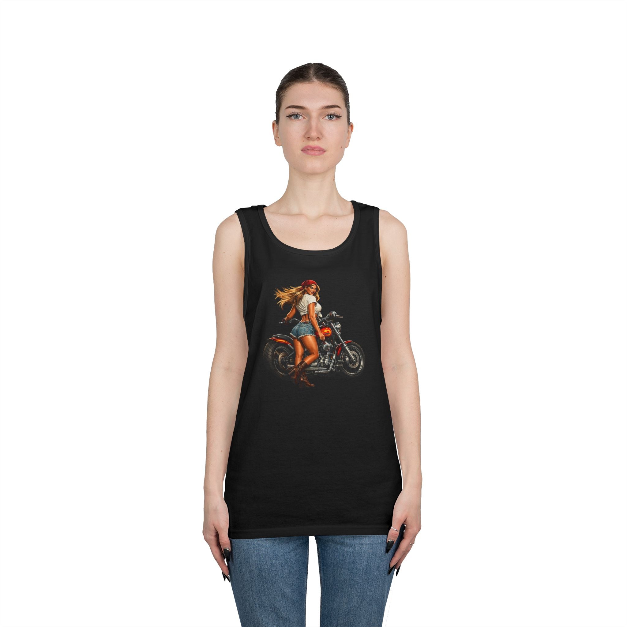 Biker Girl Motorcycle Tank Top — Vintage Pinup Rider Tee