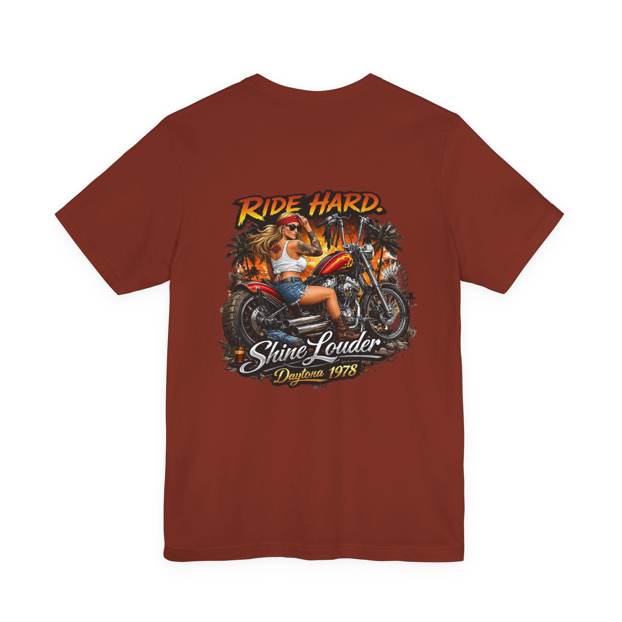 Ride Hard Motorcycle Tee — "Ride Hard, Shine Louder" Biker Graphic T-Shirt