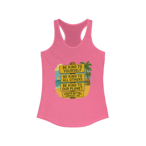 Pink Kindness Vibes Racerback Tank with motivational beach design for women