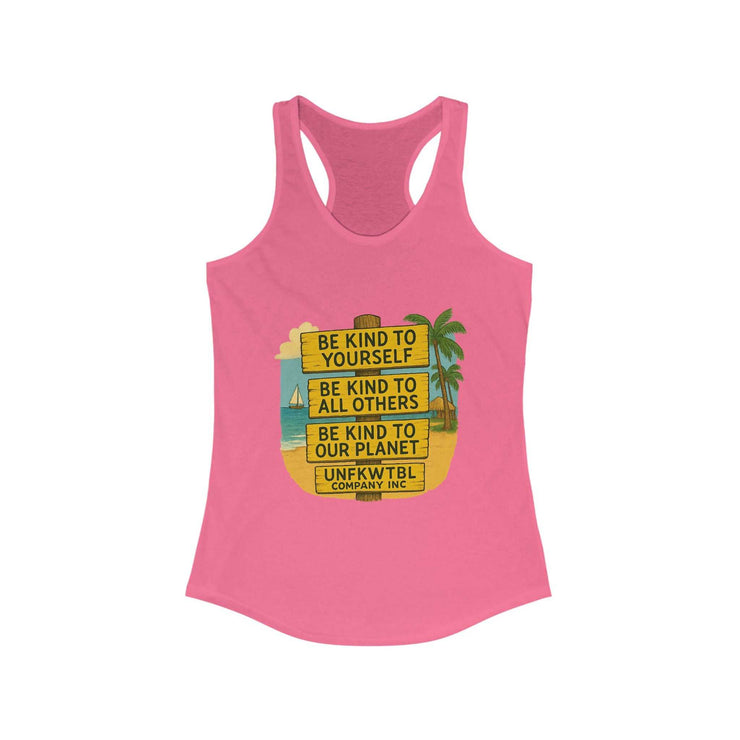 Pink Kindness Vibes Racerback Tank with motivational beach design for women