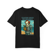 Black unisex t-shirt featuring Pennywise graphic holding pineapple at the beach with text "Floating Under The Influence"