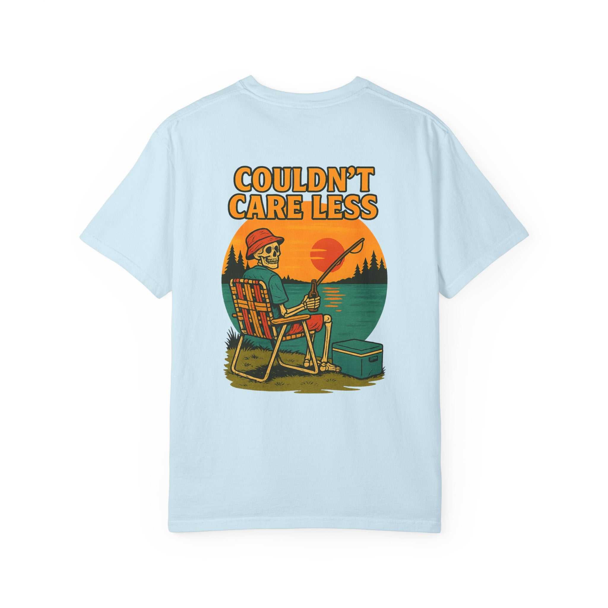Retro Chill Skeleton Fishing T-shirt with laid-back lakeside graphic and vintage garment-dyed cotton design