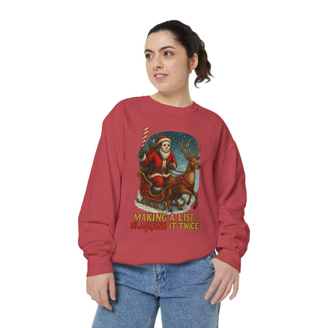 Funny Christmas Sweatshirt - Making a List, Slashing It Twice