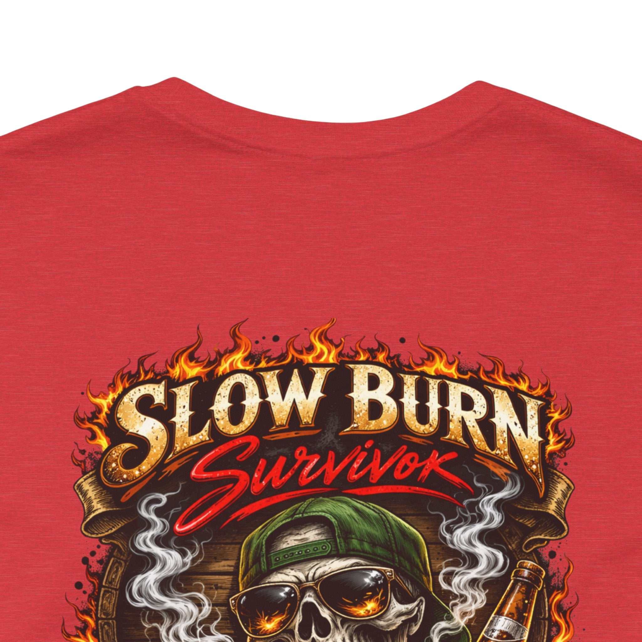 Slow Burn Survivor T-Shirt — Vintage Skull Motorcycle Flame Tee