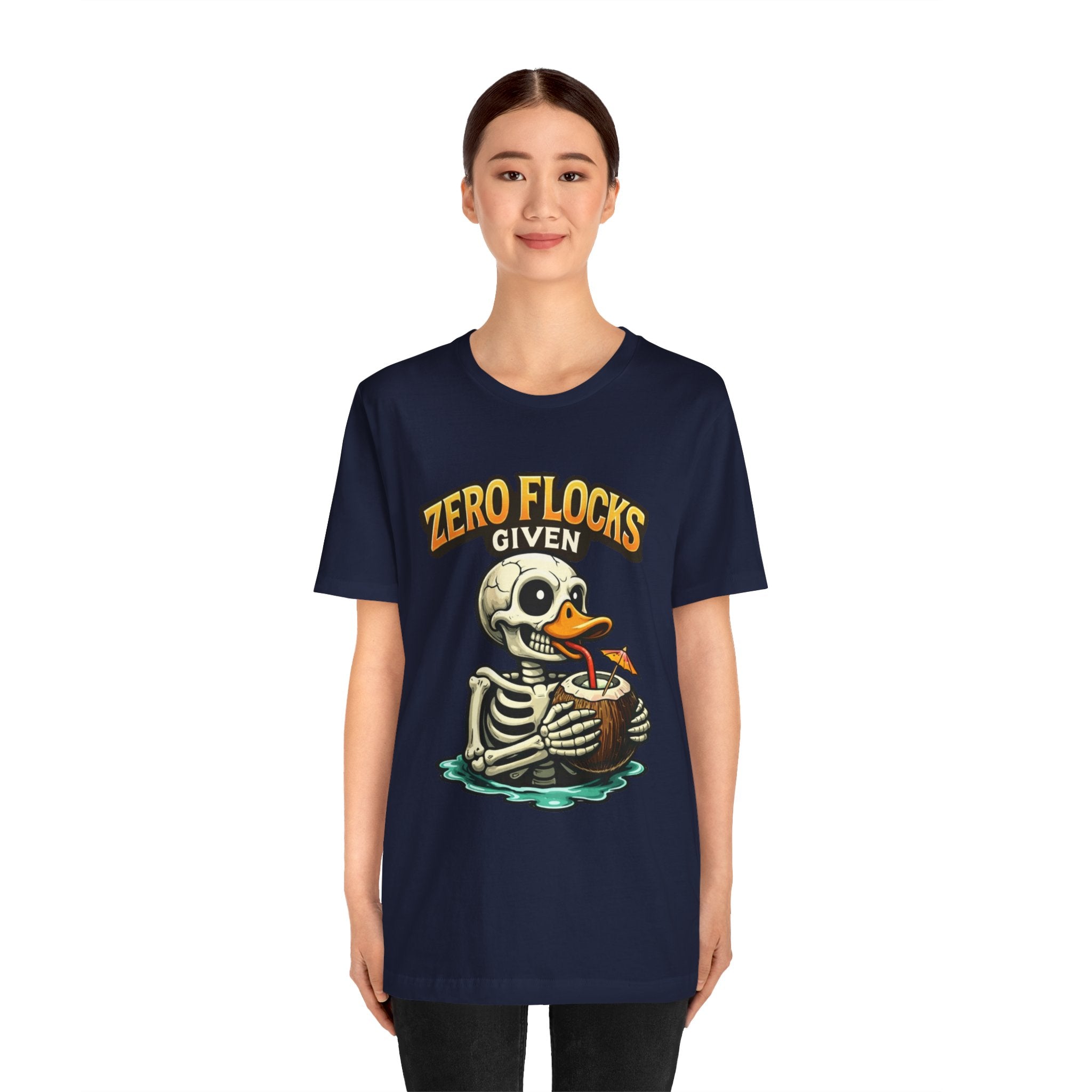 T‑Shirt — "Zero Flocks Given" Skeleton Duck Graphic Tee
