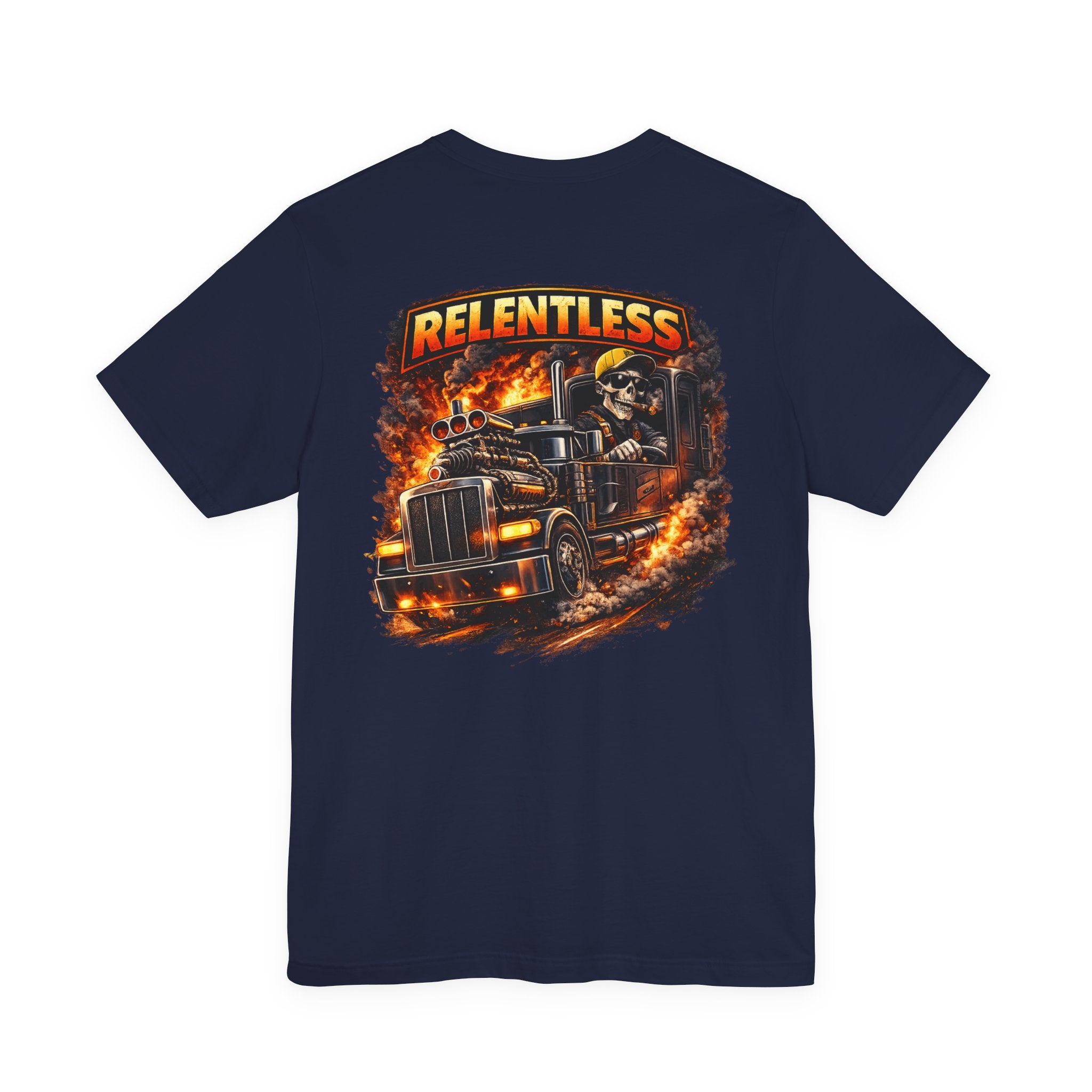 Relentless Big Rig Graphic Tee — Trucker Skull Flame Shirt