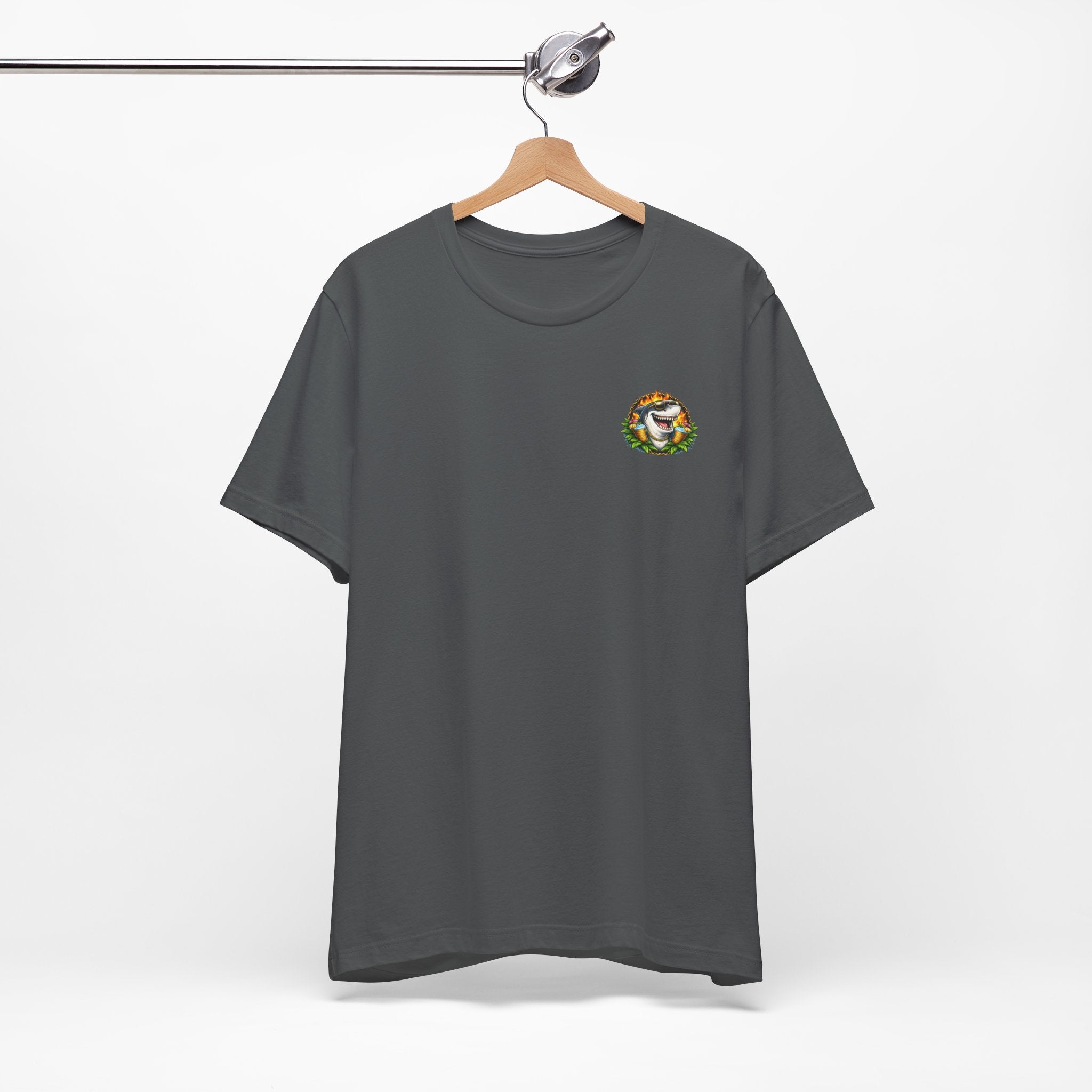 Shark Tiki Party Tee — "Just One More" Tropical Bar Graphic Shirt