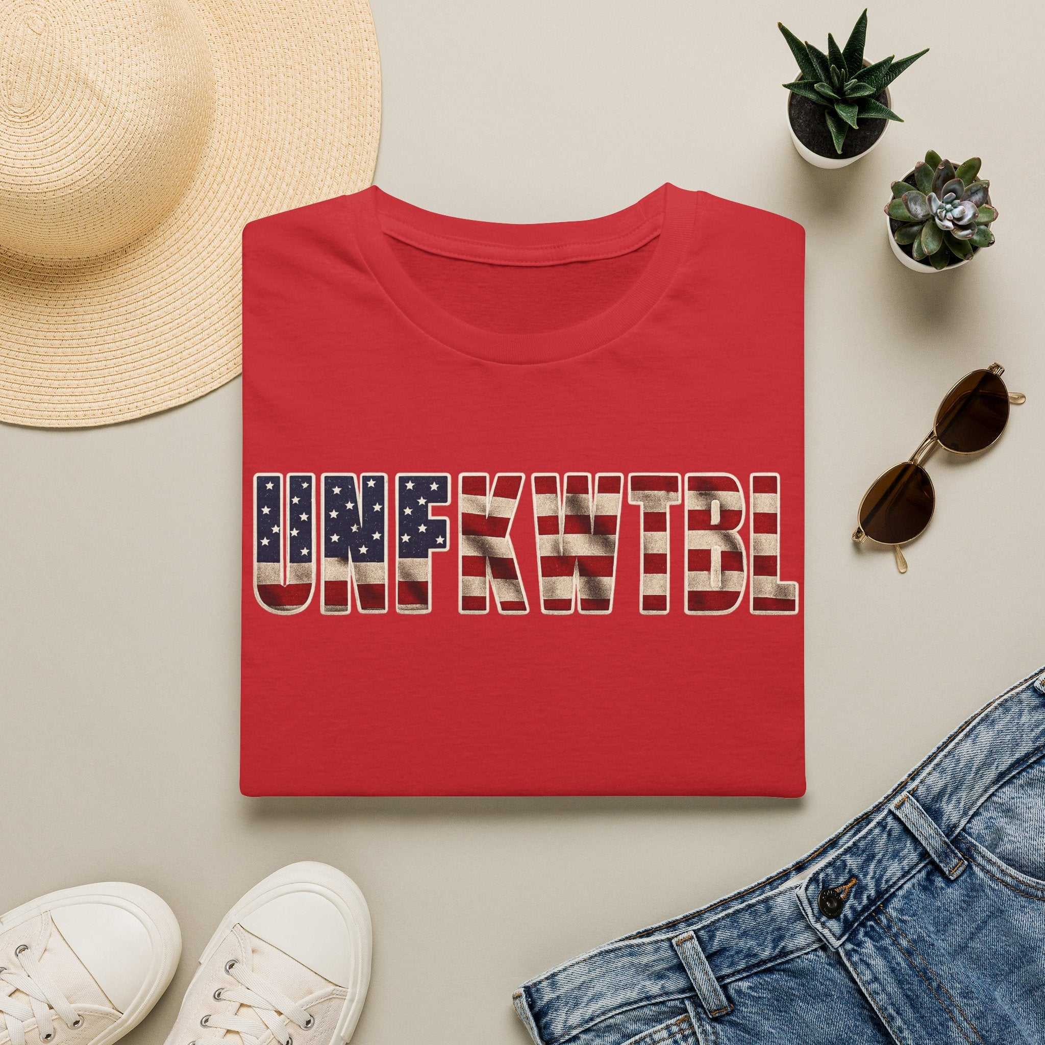 Unfkwtbl Graphic Tee — Bold American Flag Lettering T-Shirt