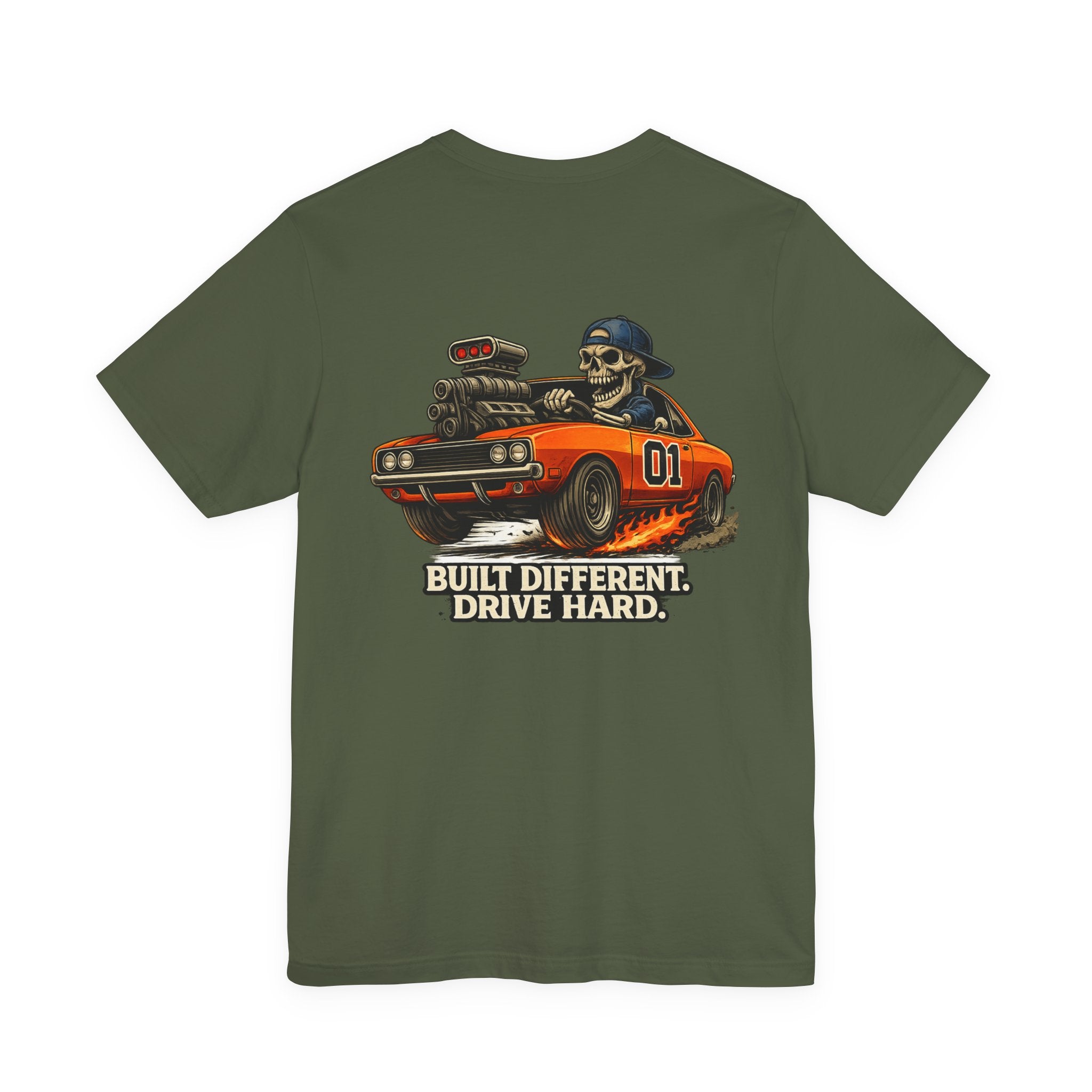 Muscle Car Skull Tee — "Built Different. Drive Hard." Graphic T-Shirt