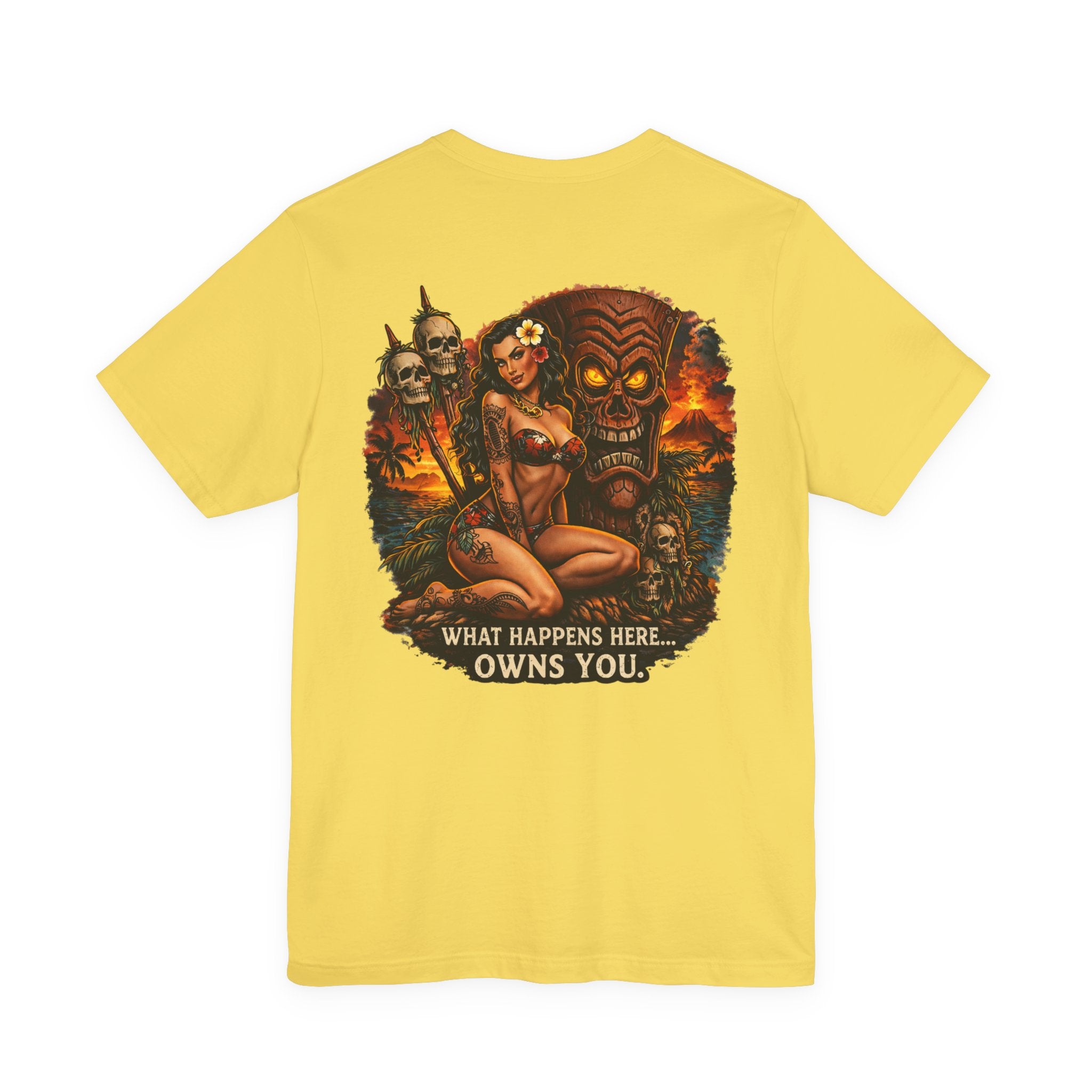Tiki Horror Tee - "What Happens Here... Owns You" Graphic T-Shirt