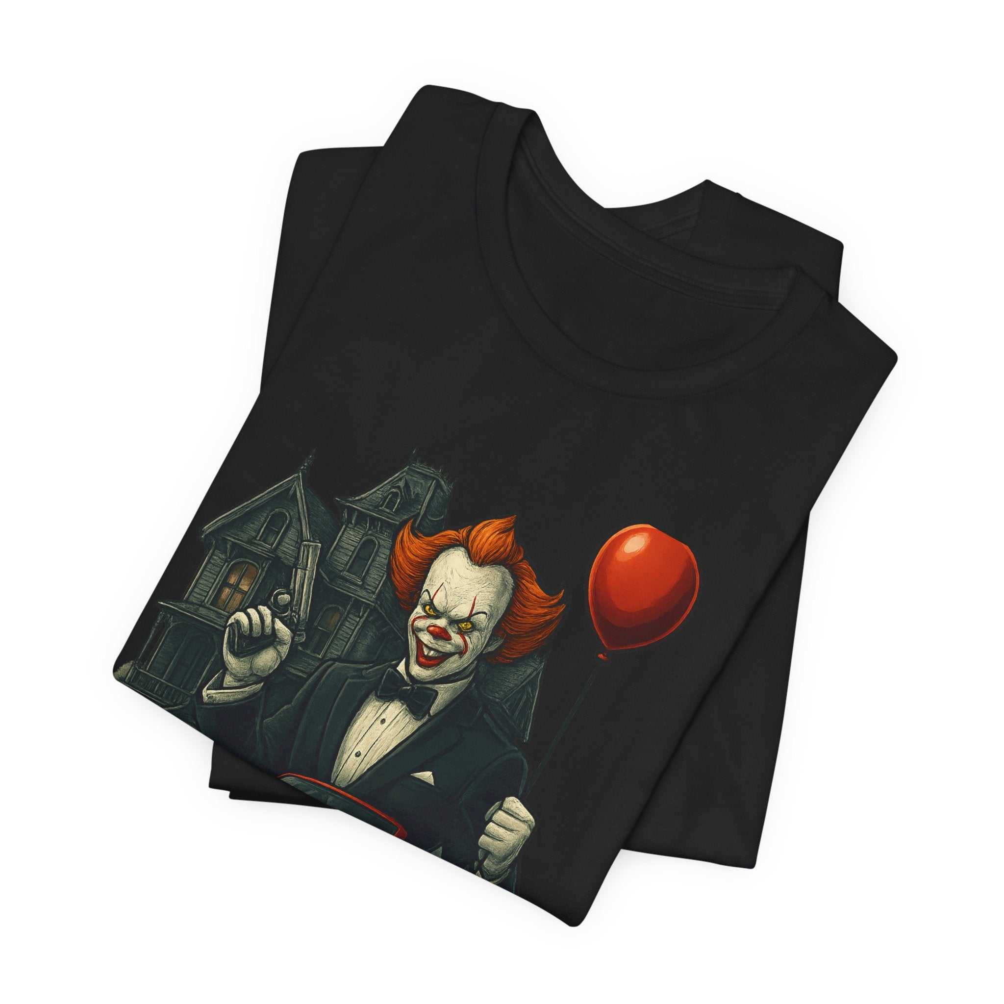 Clown Spy Thriller Tee — "Bond 007" Horror Car Balloon Graphic T-Shirt
