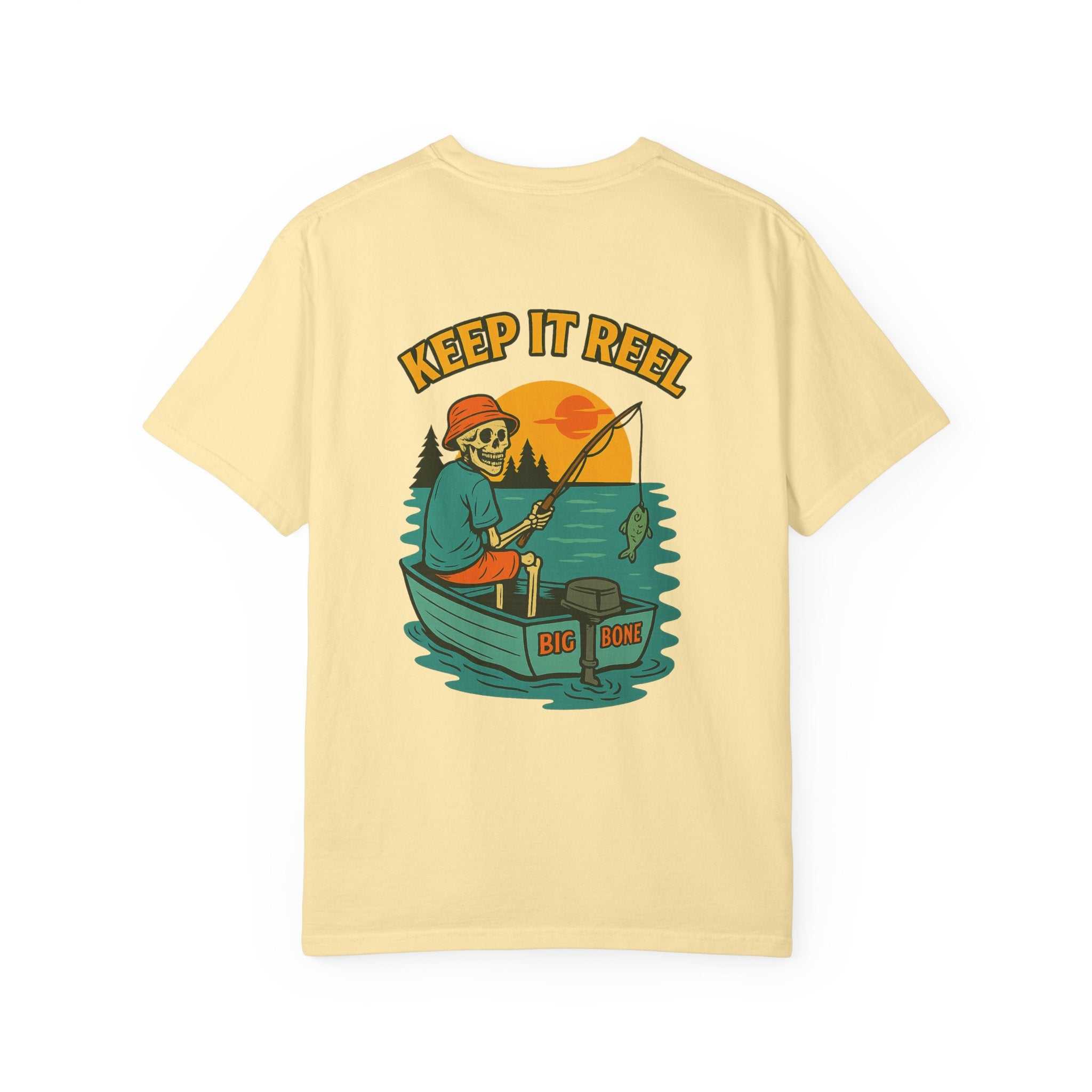 Chill Skeleton T-shirt with vintage fisherman graphic and relaxed fit